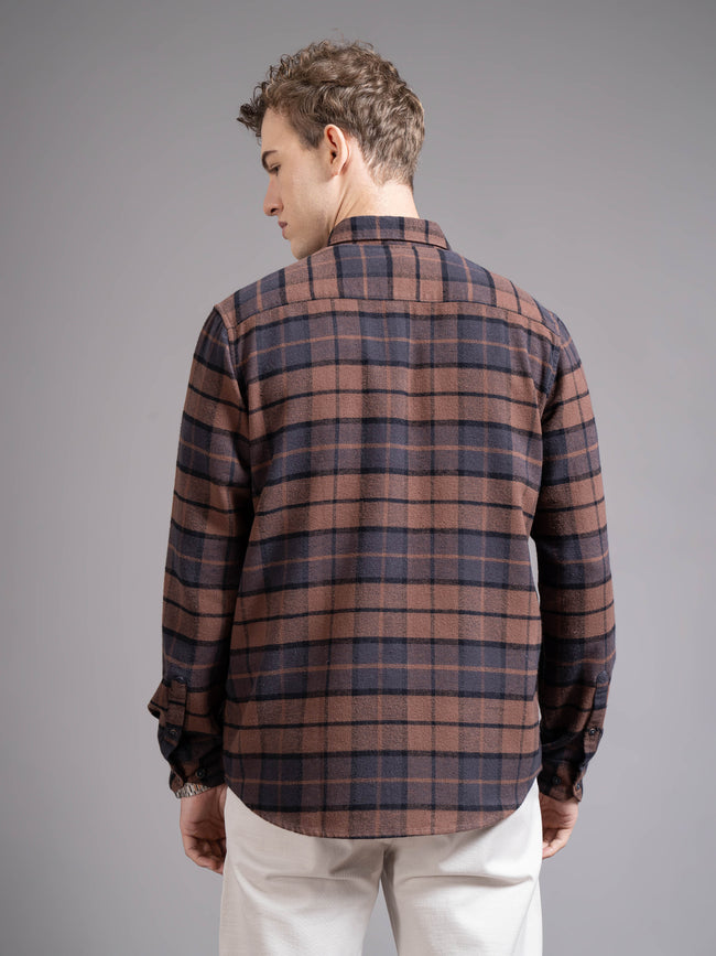 Men Brown Checked Shirt