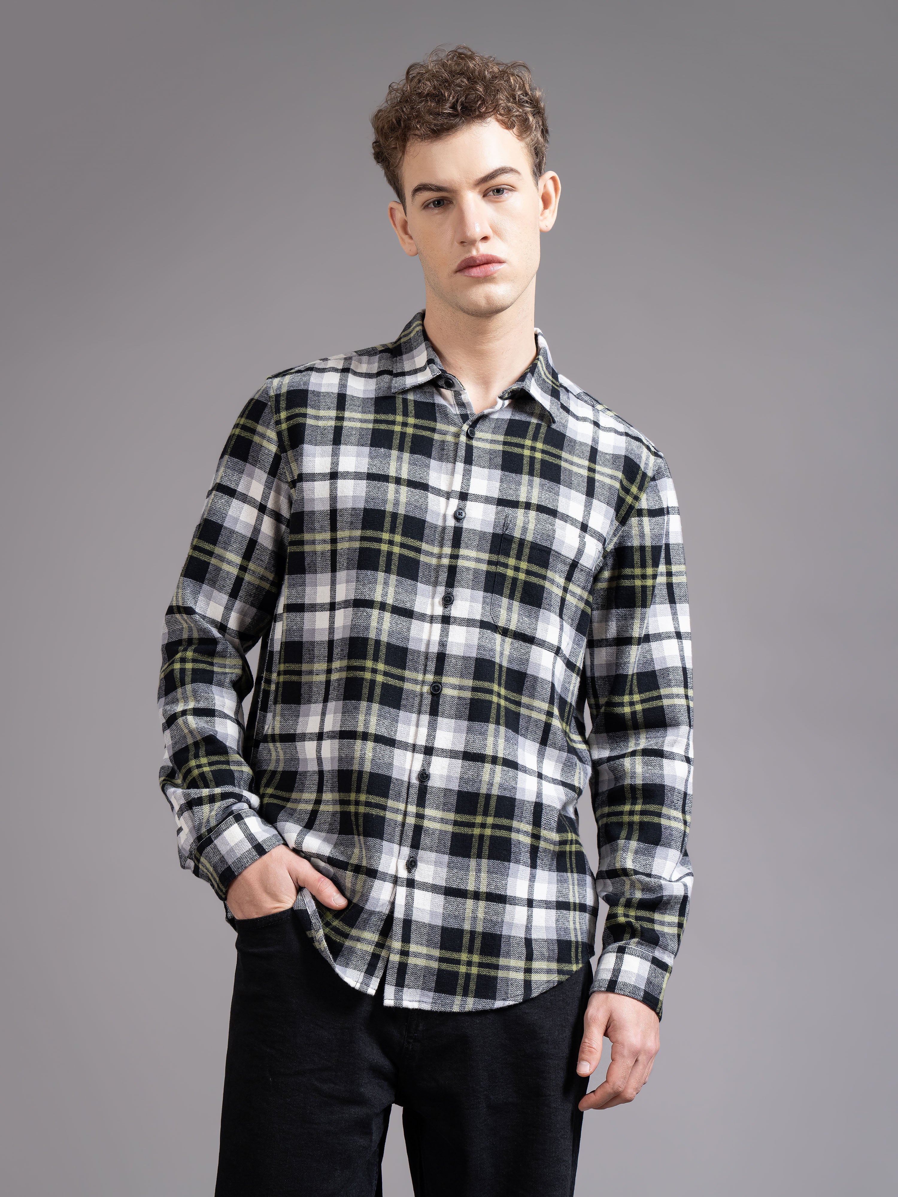 Men Green Checked Shirt