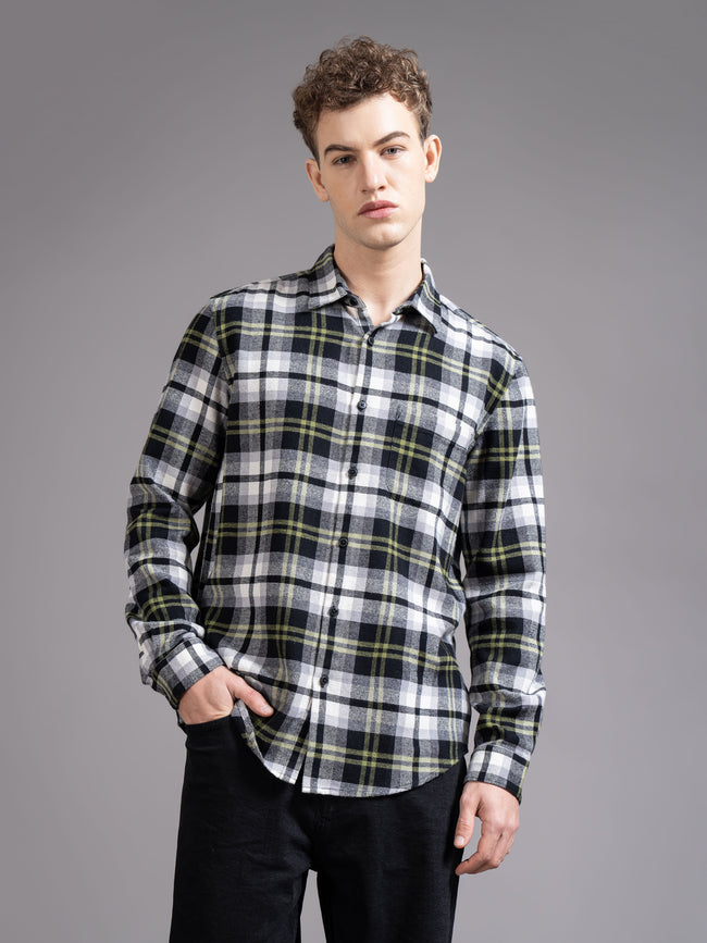 Men Green Checked Shirt