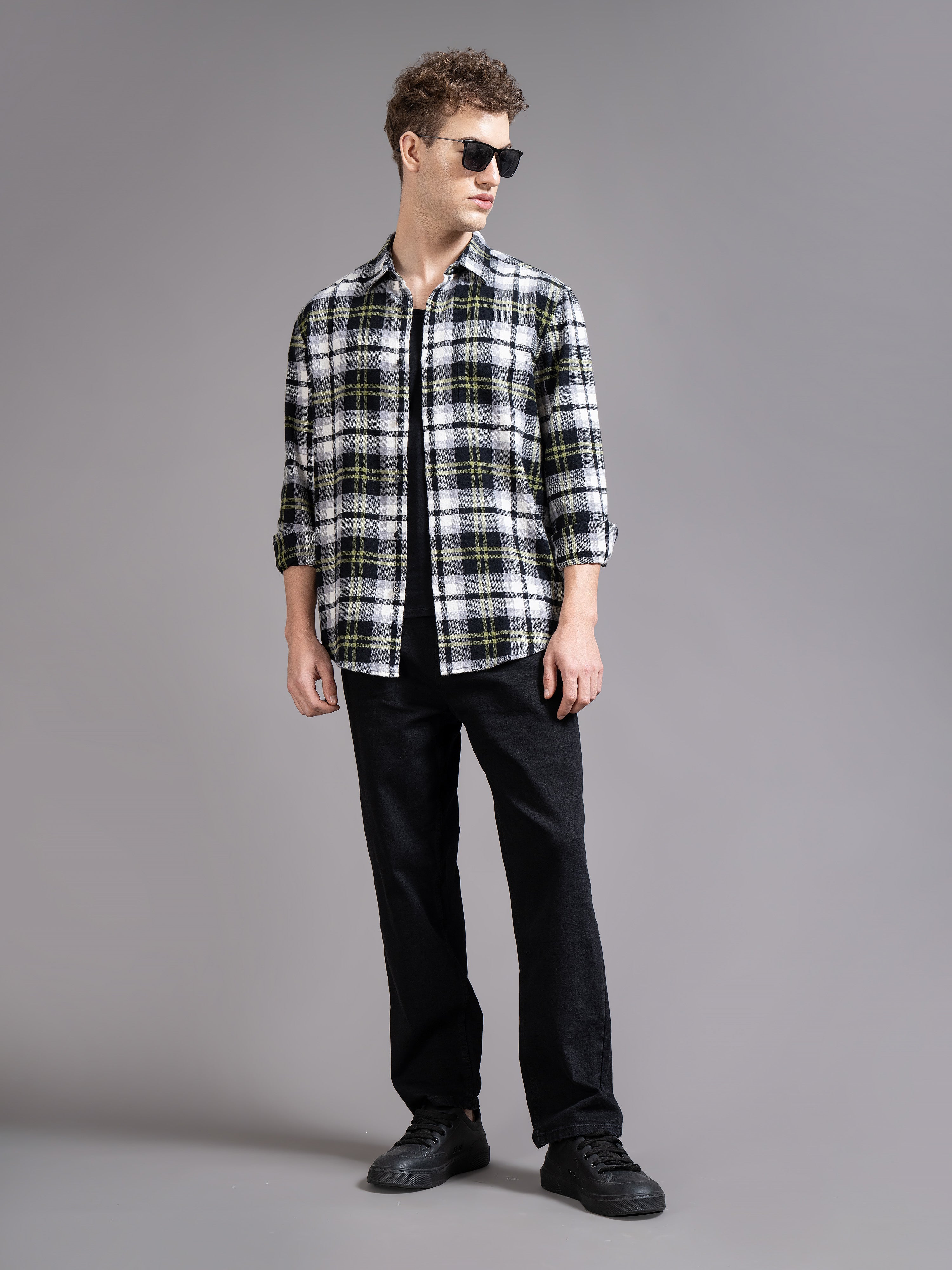 Men Green Checked Shirt