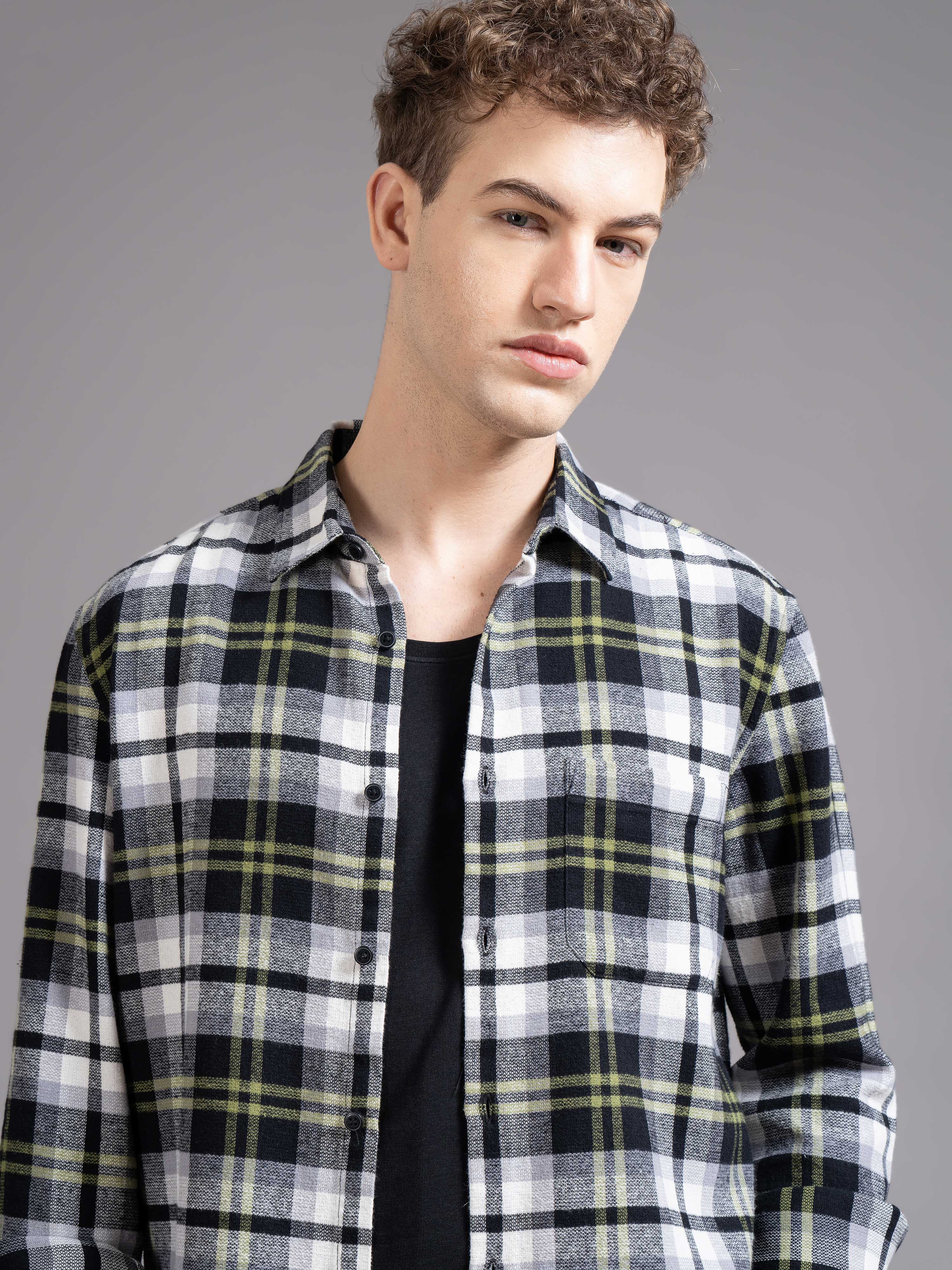 Men Green Checked Shirt