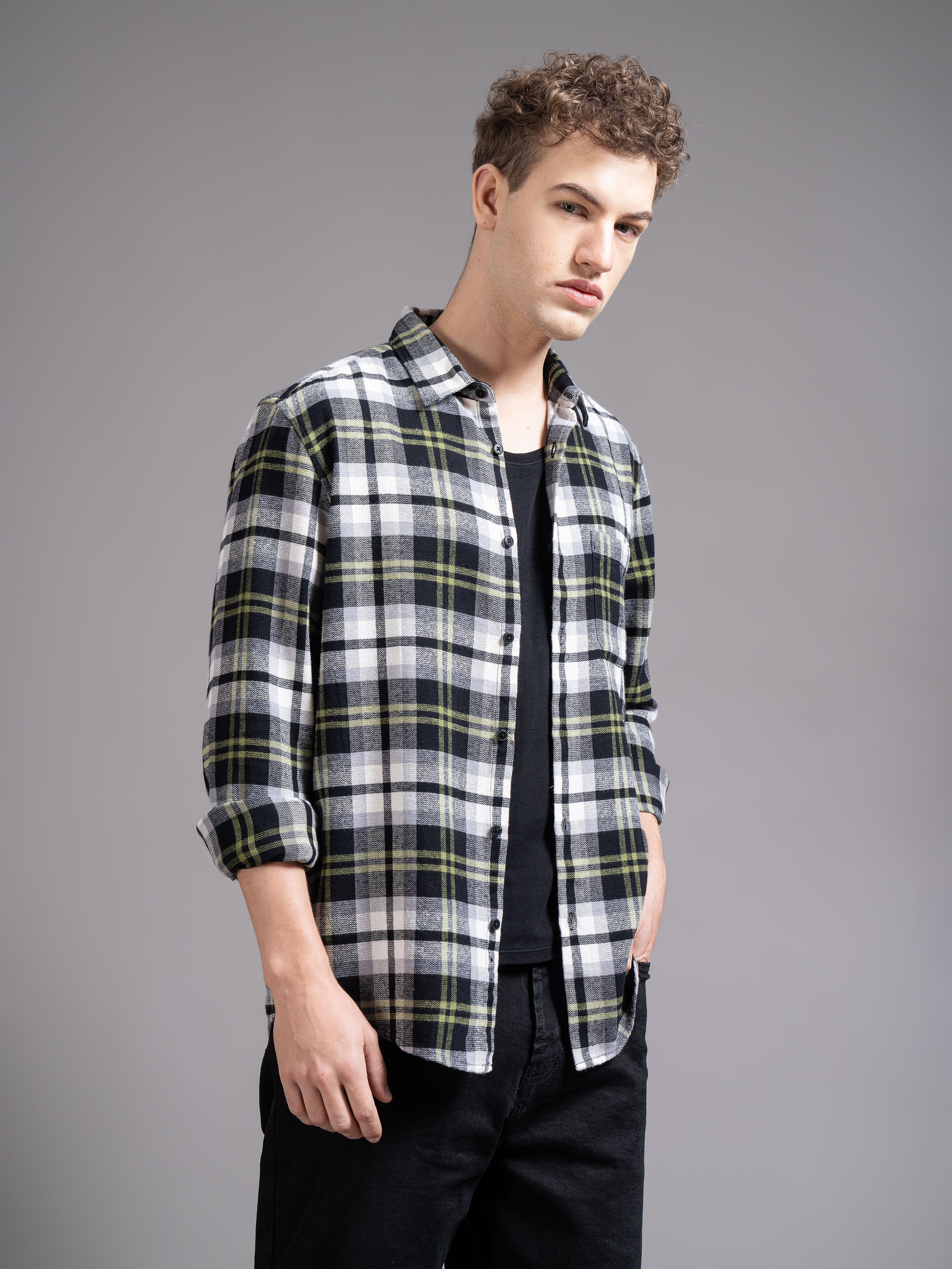 Men Green Checked Shirt