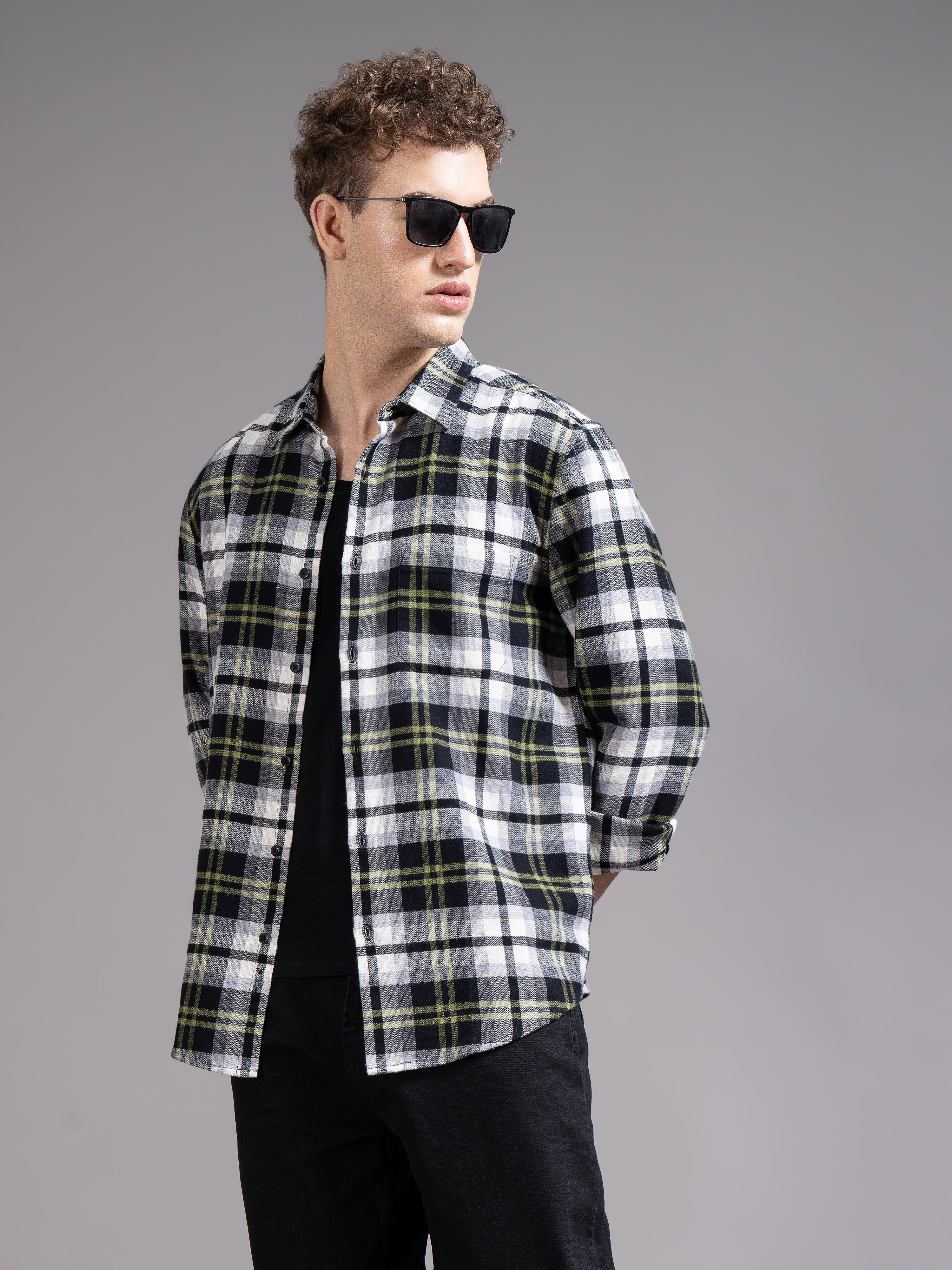 Men Green Checked Shirt
