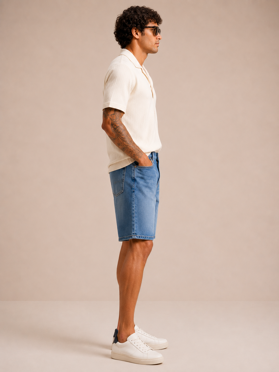 Men Blue Washed Denim Shorts