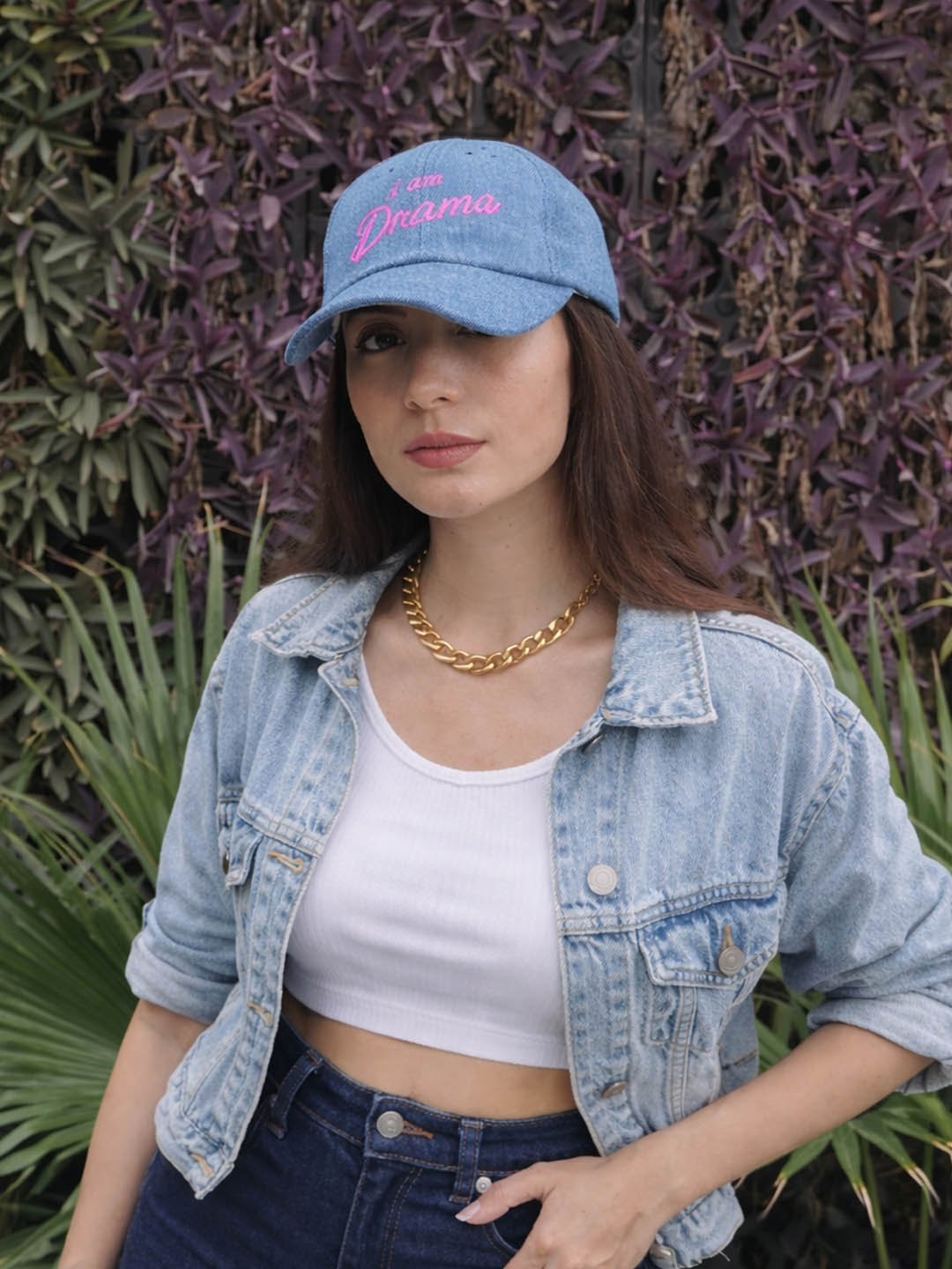 "I Am Drama" Embroidered Denim Baseball Cap