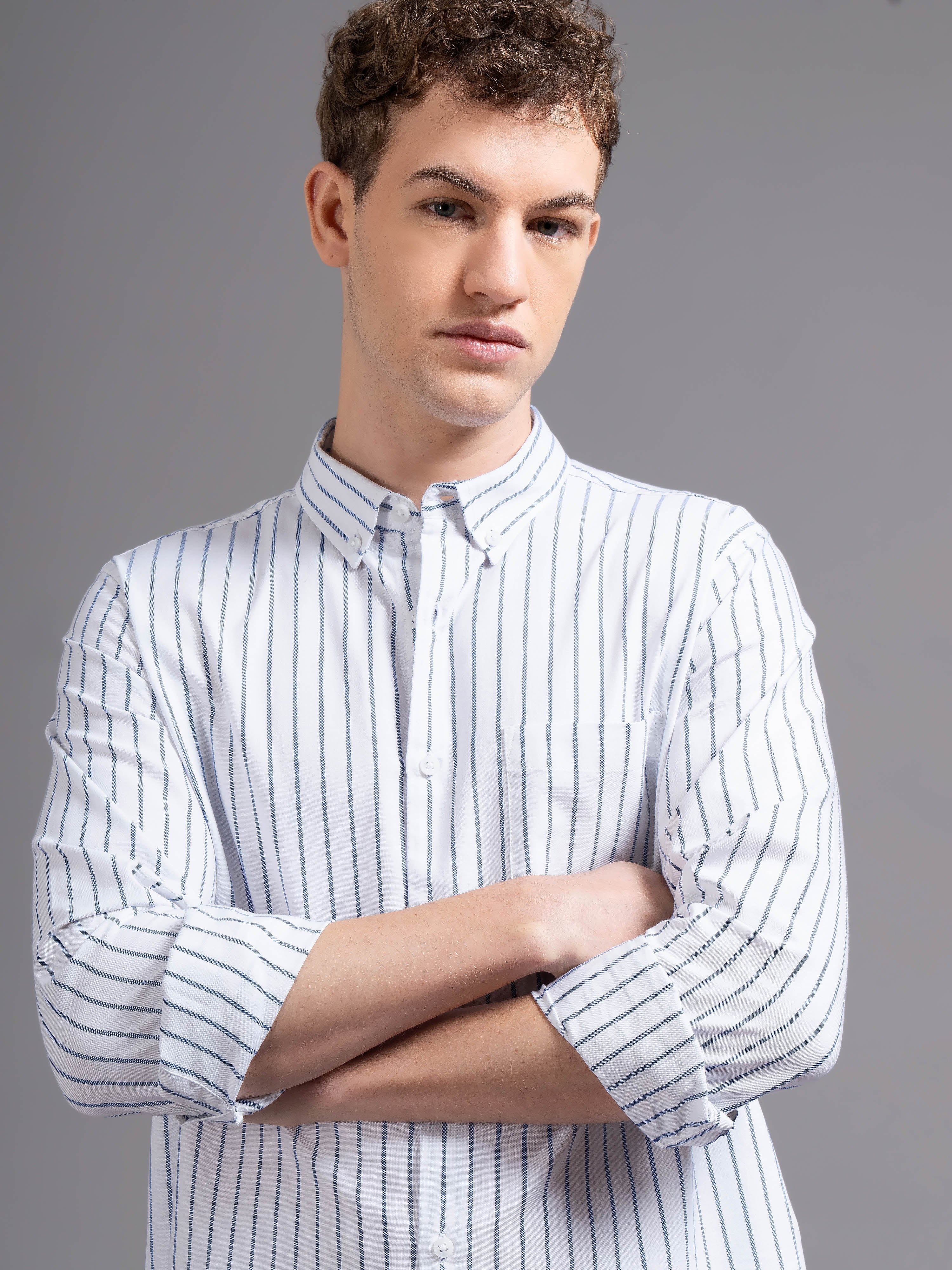 Men White Striped Shirt