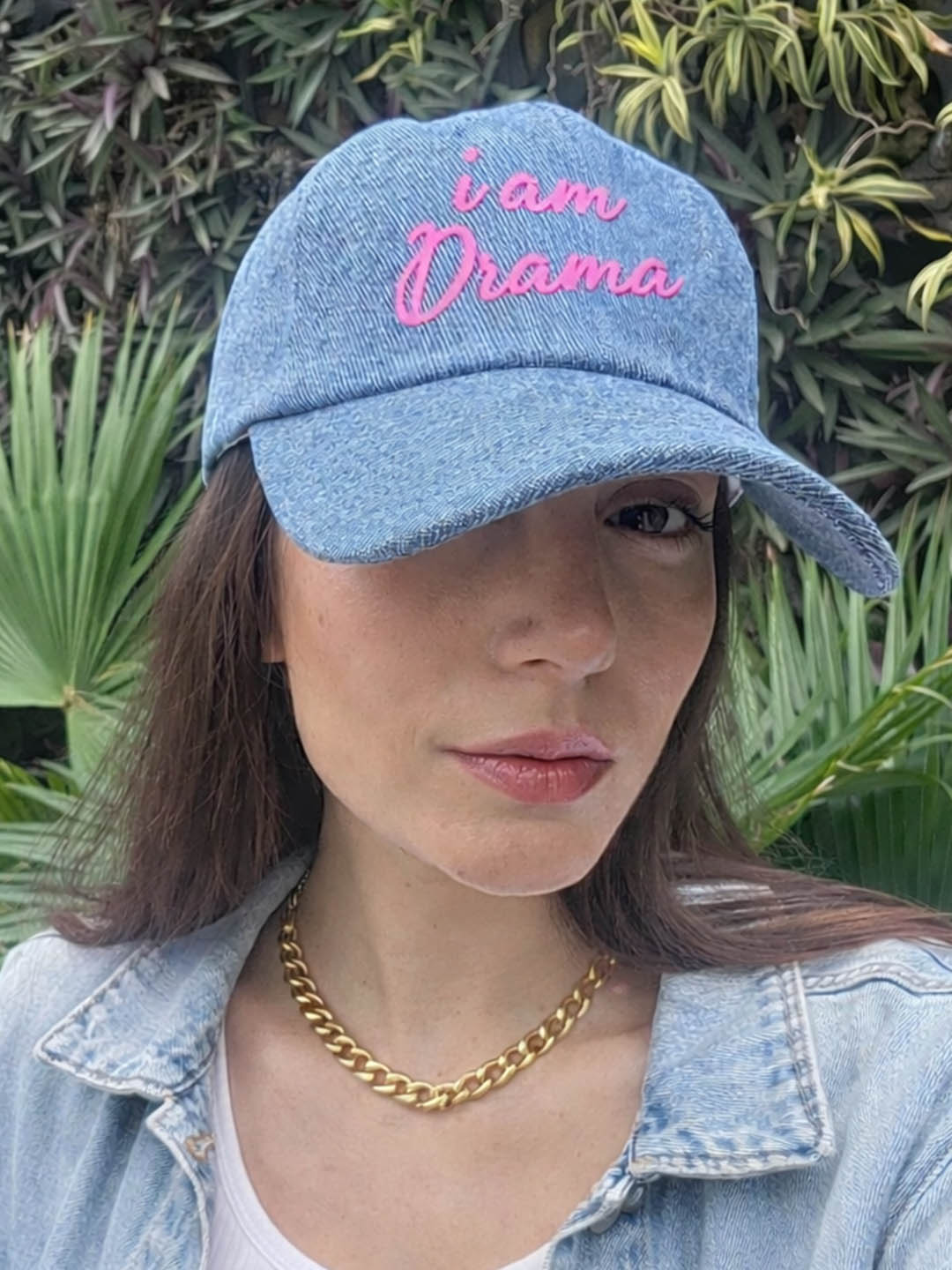 "I Am Drama" Embroidered Denim Baseball Cap