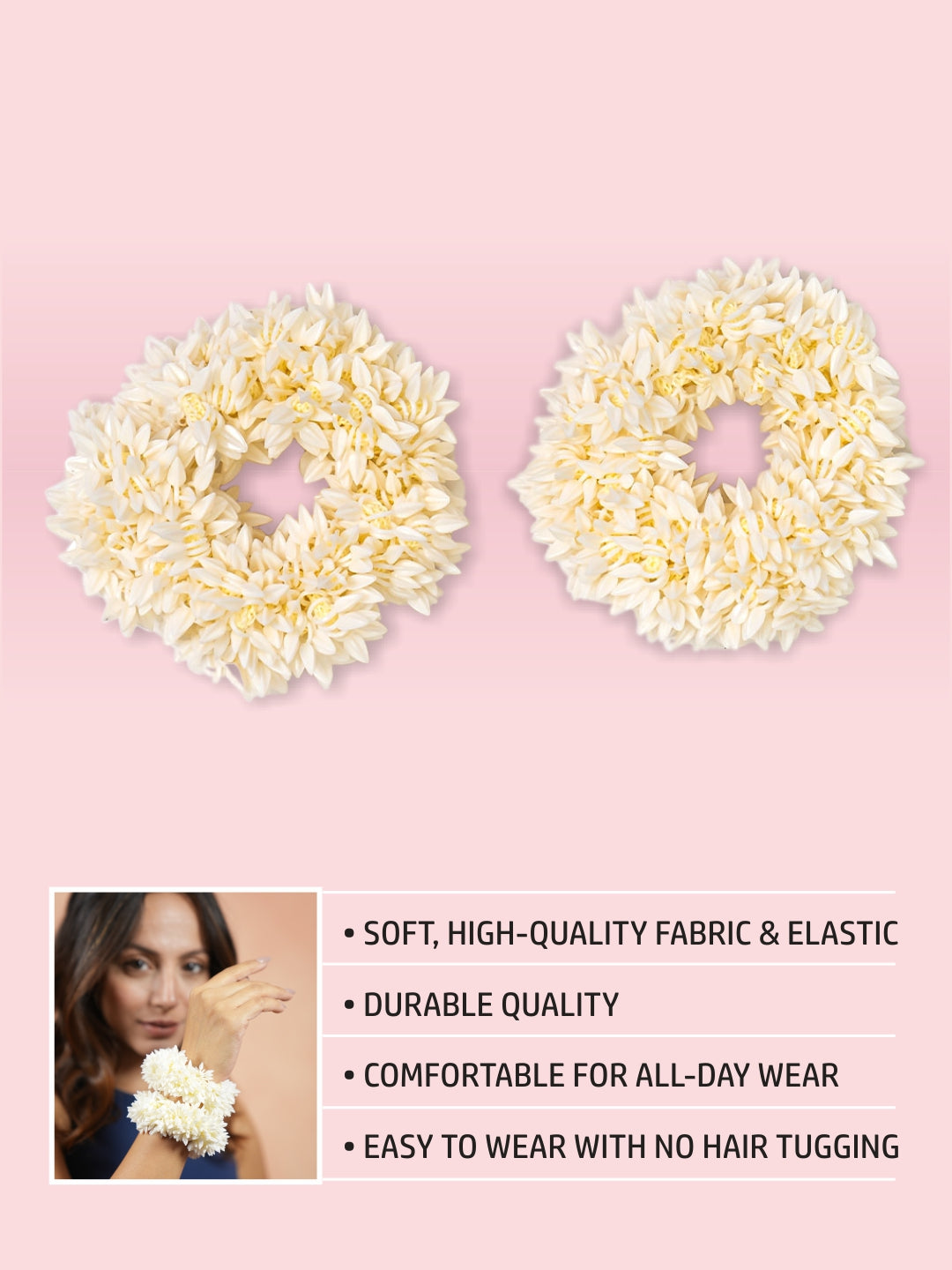 White Scented Mogra Gajra Scrunchies Set of 2
