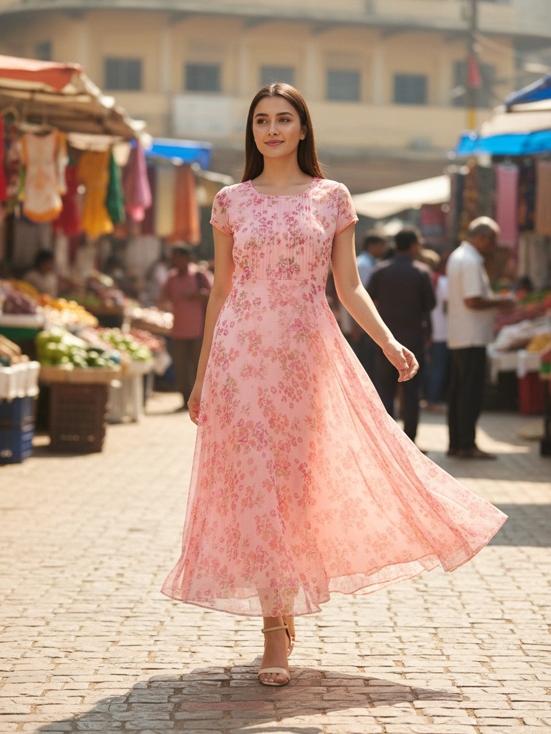 Women Bloom Pink Chiffon Dress
