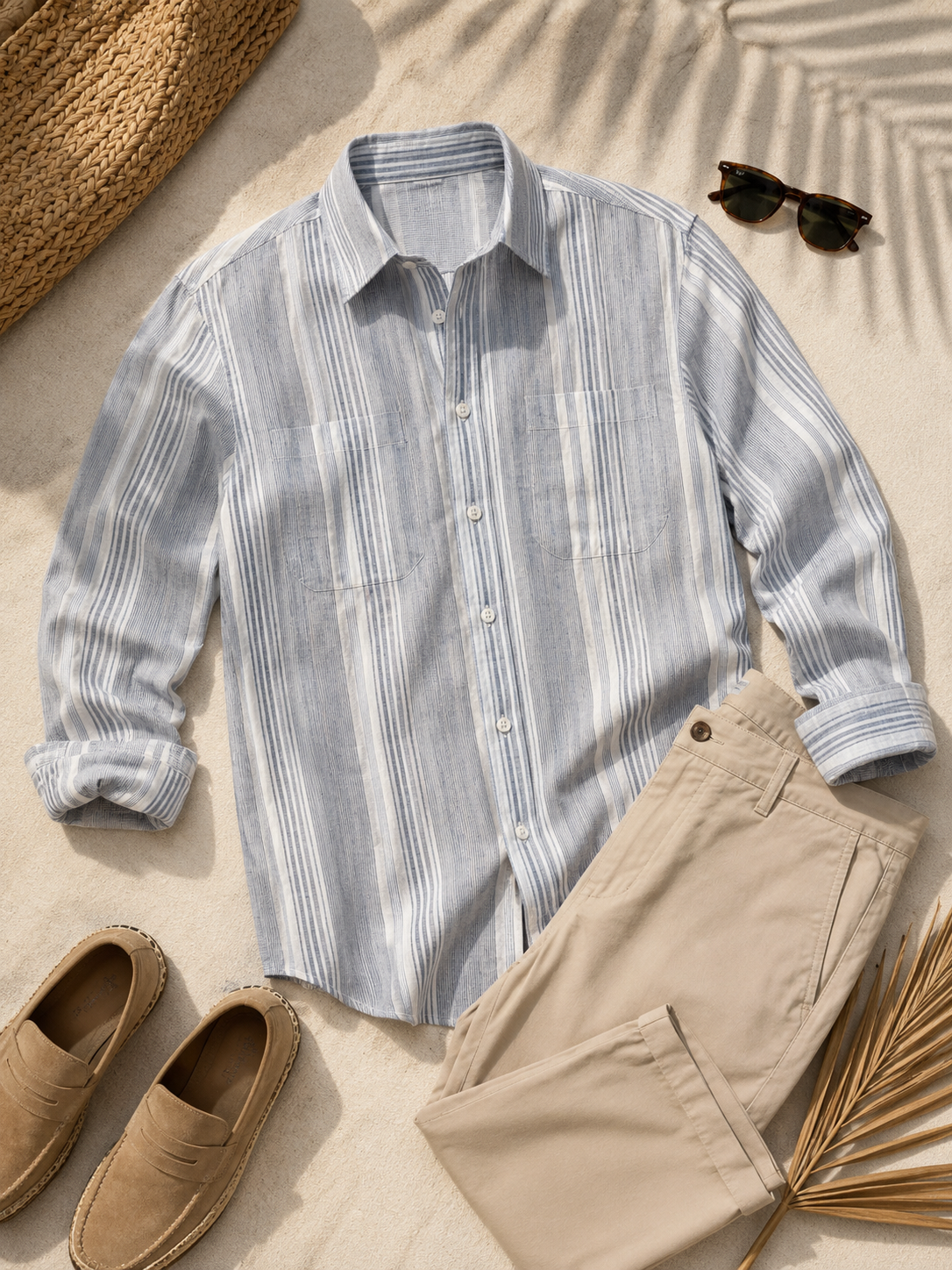 Men Grey Vertical Striped Long Sleeve Shirt