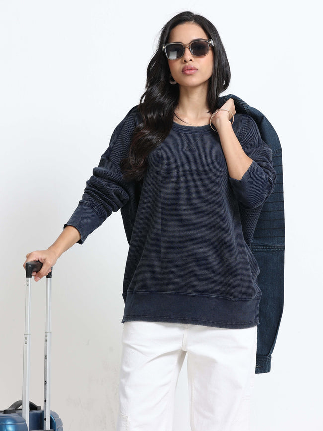 Women Waffle Textured Sweater