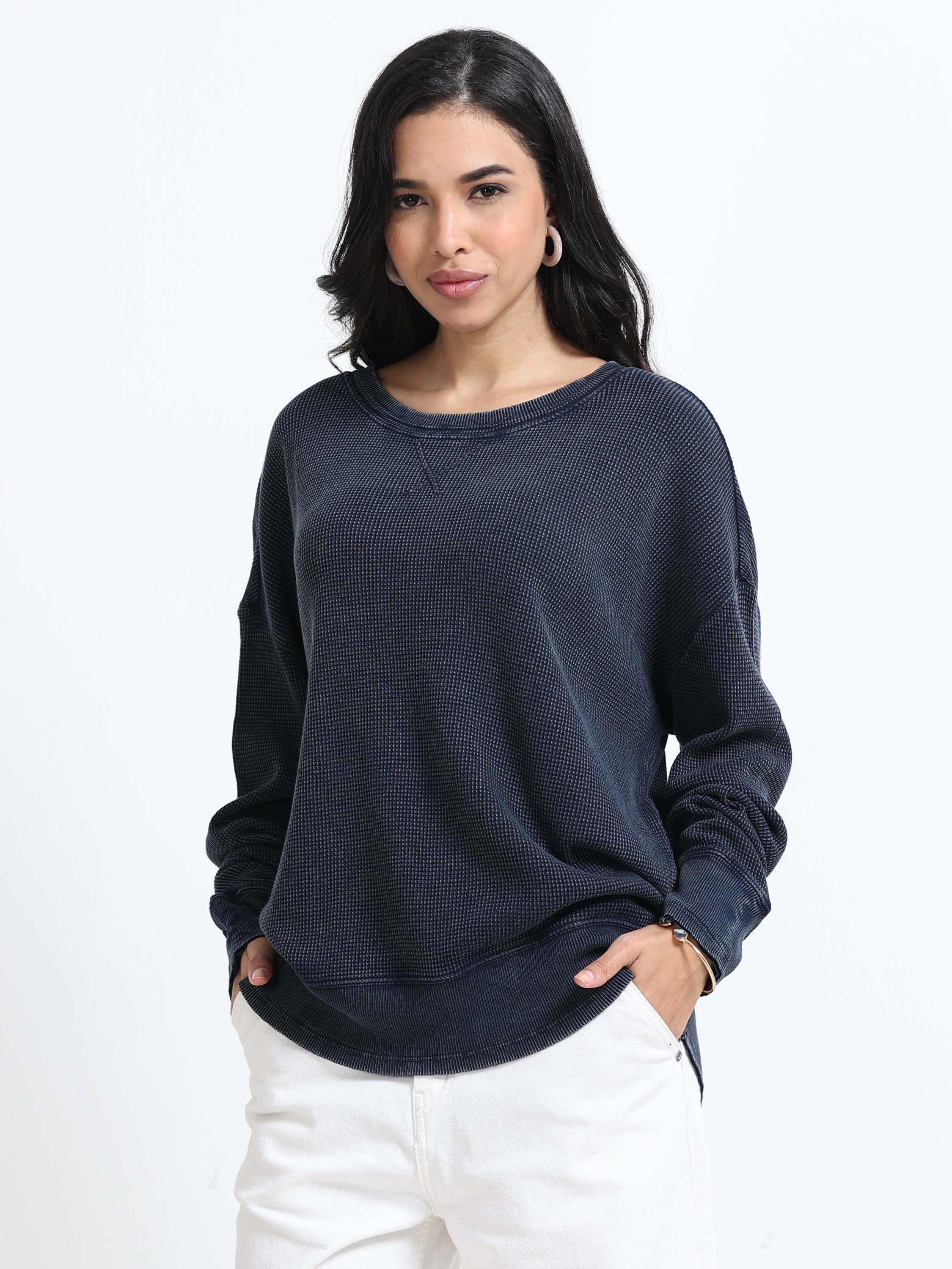 Women Waffle Textured Sweater