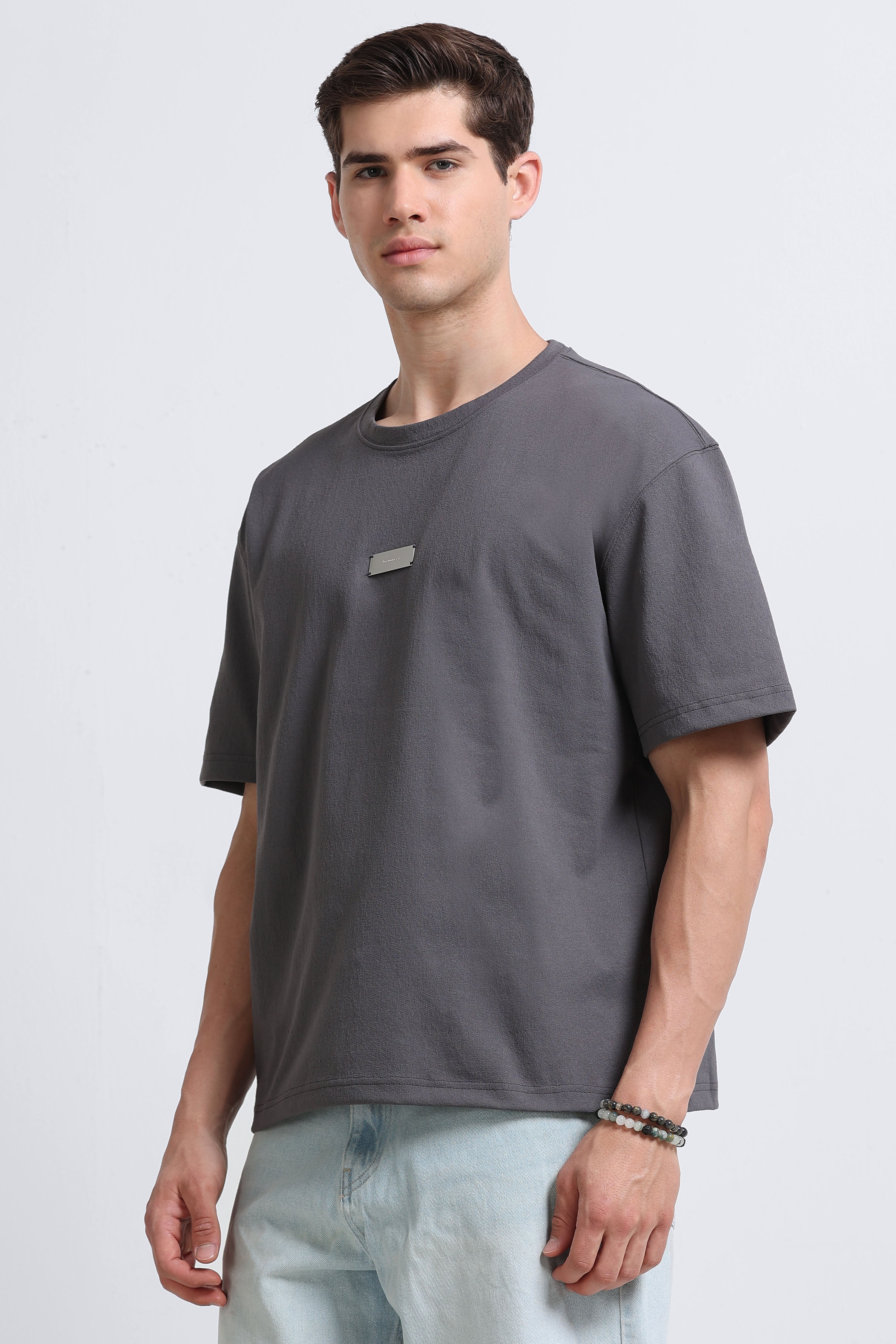 Men Grey Crew Neck T-Shirt