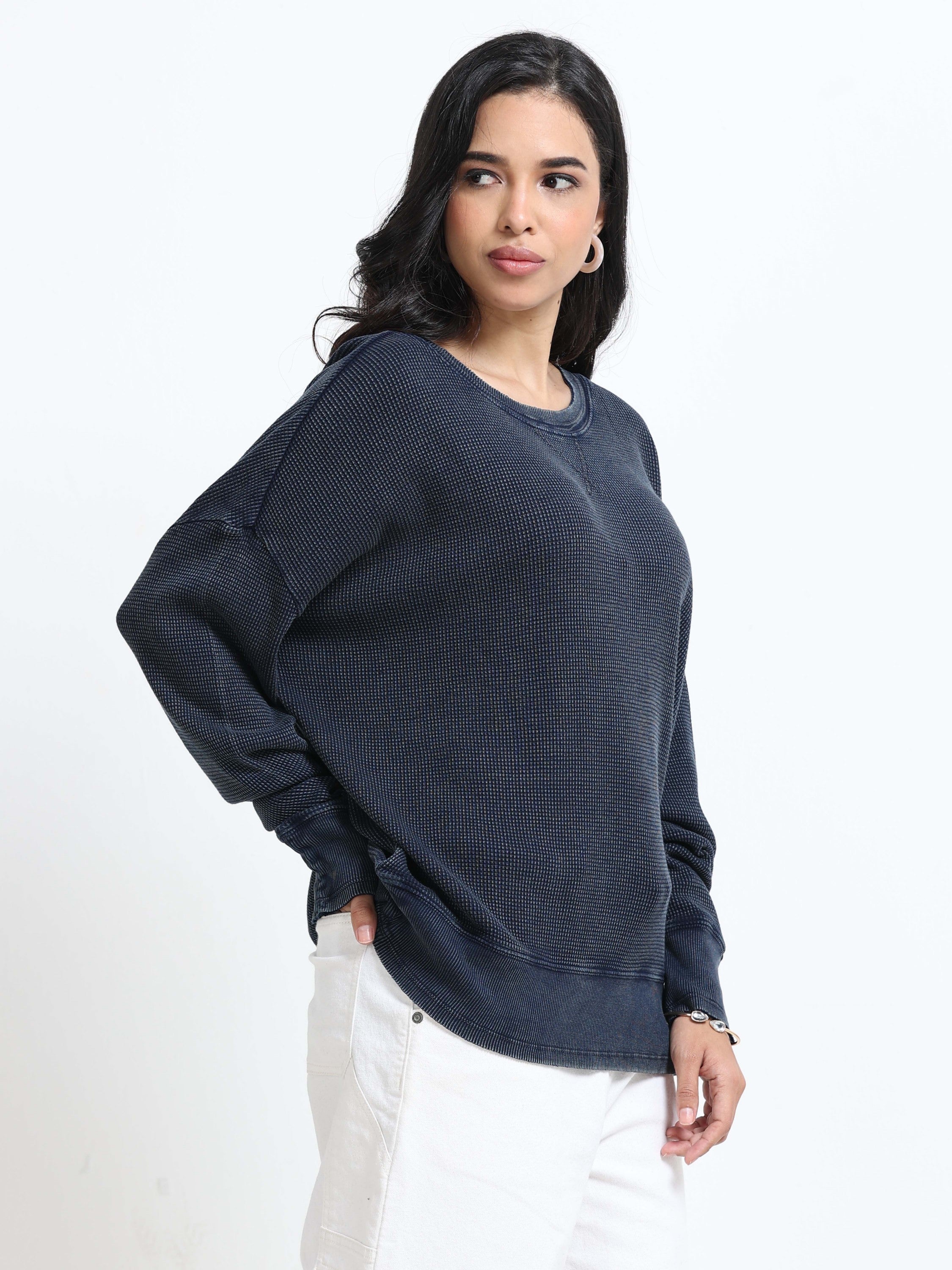 Women Waffle Textured Sweater