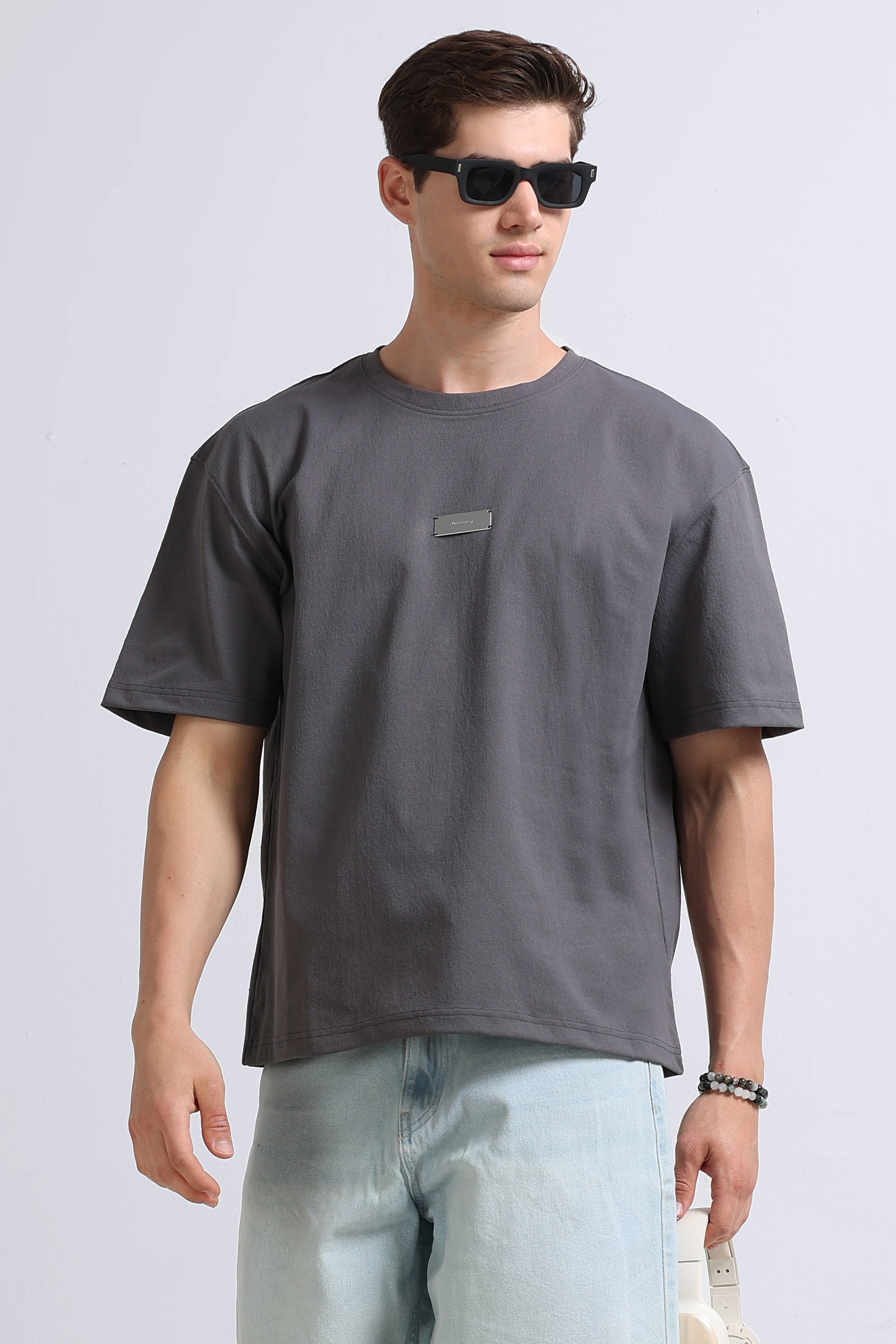 Men Grey Crew Neck T-Shirt