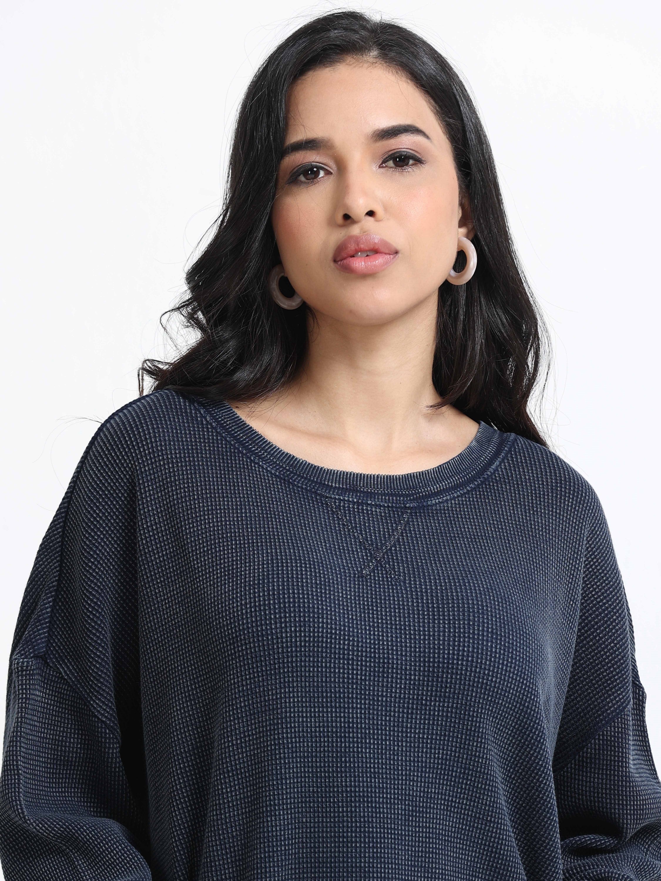 Women Waffle Textured Sweater