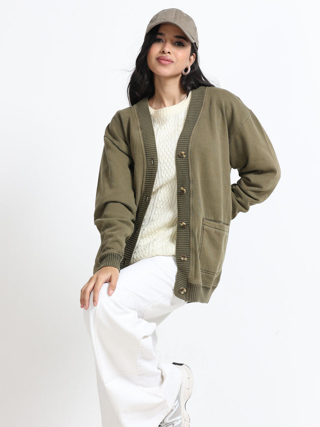 Women Olive Oversized Cardigan