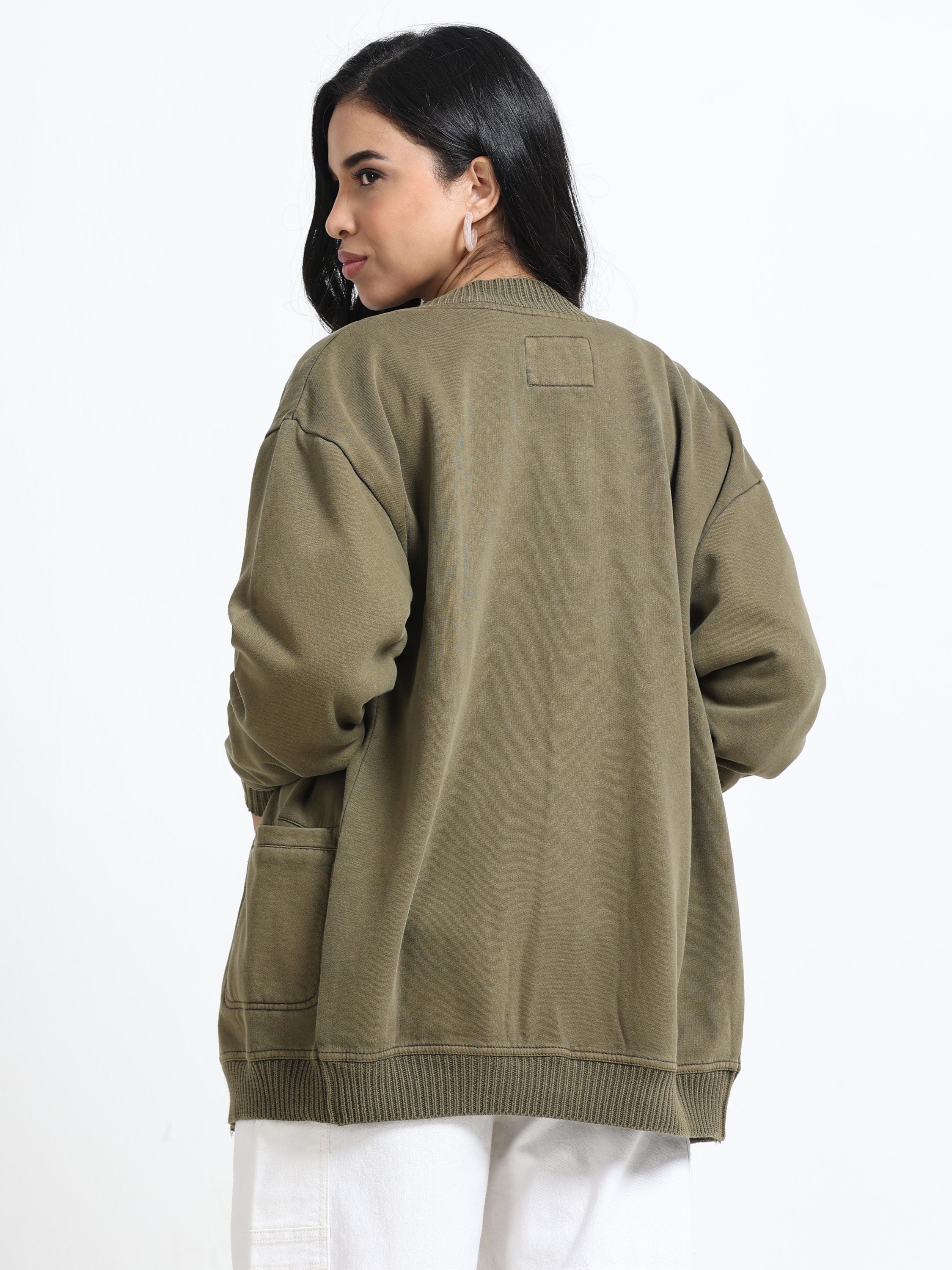 Women Olive Oversized Cardigan
