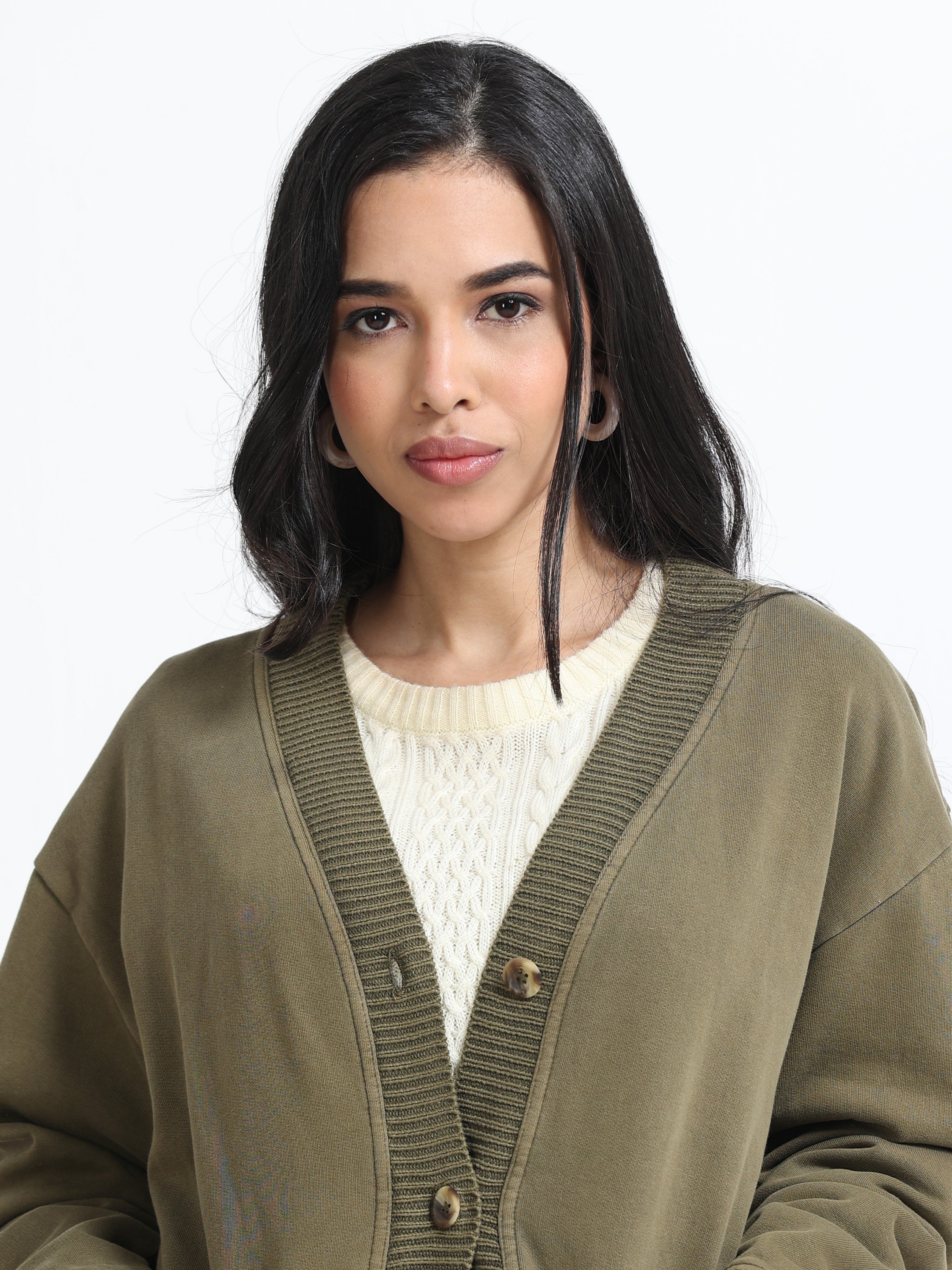 Women Olive Oversized Cardigan