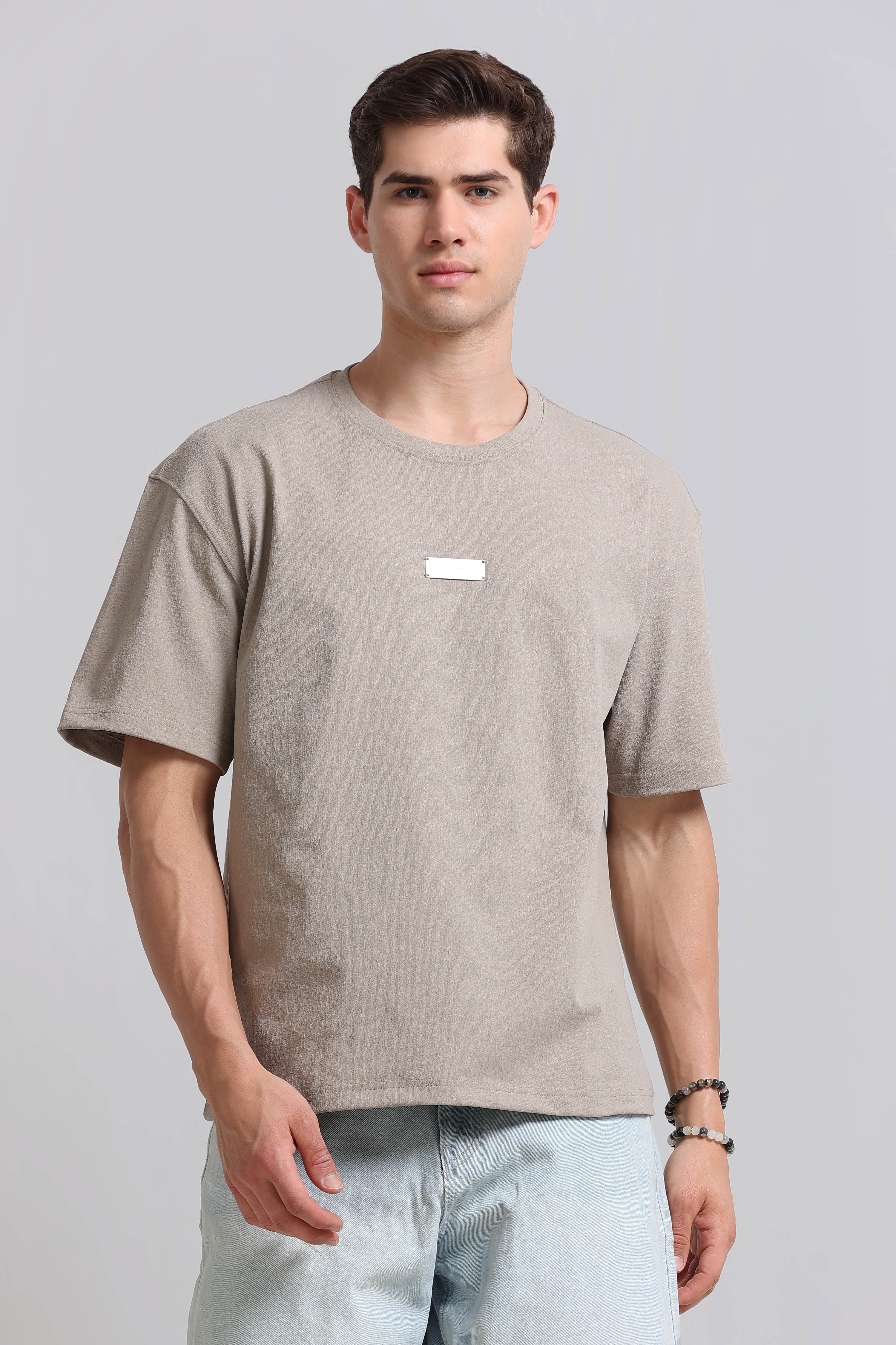 Men Beige Crew Neck T-Shirt
