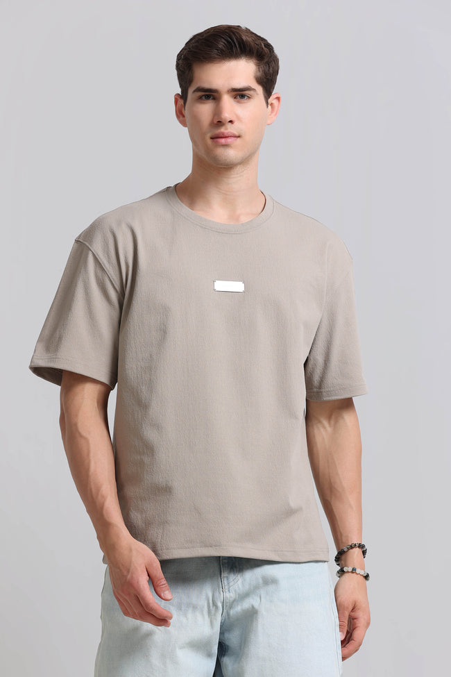 Men Beige Crew Neck T-Shirt
