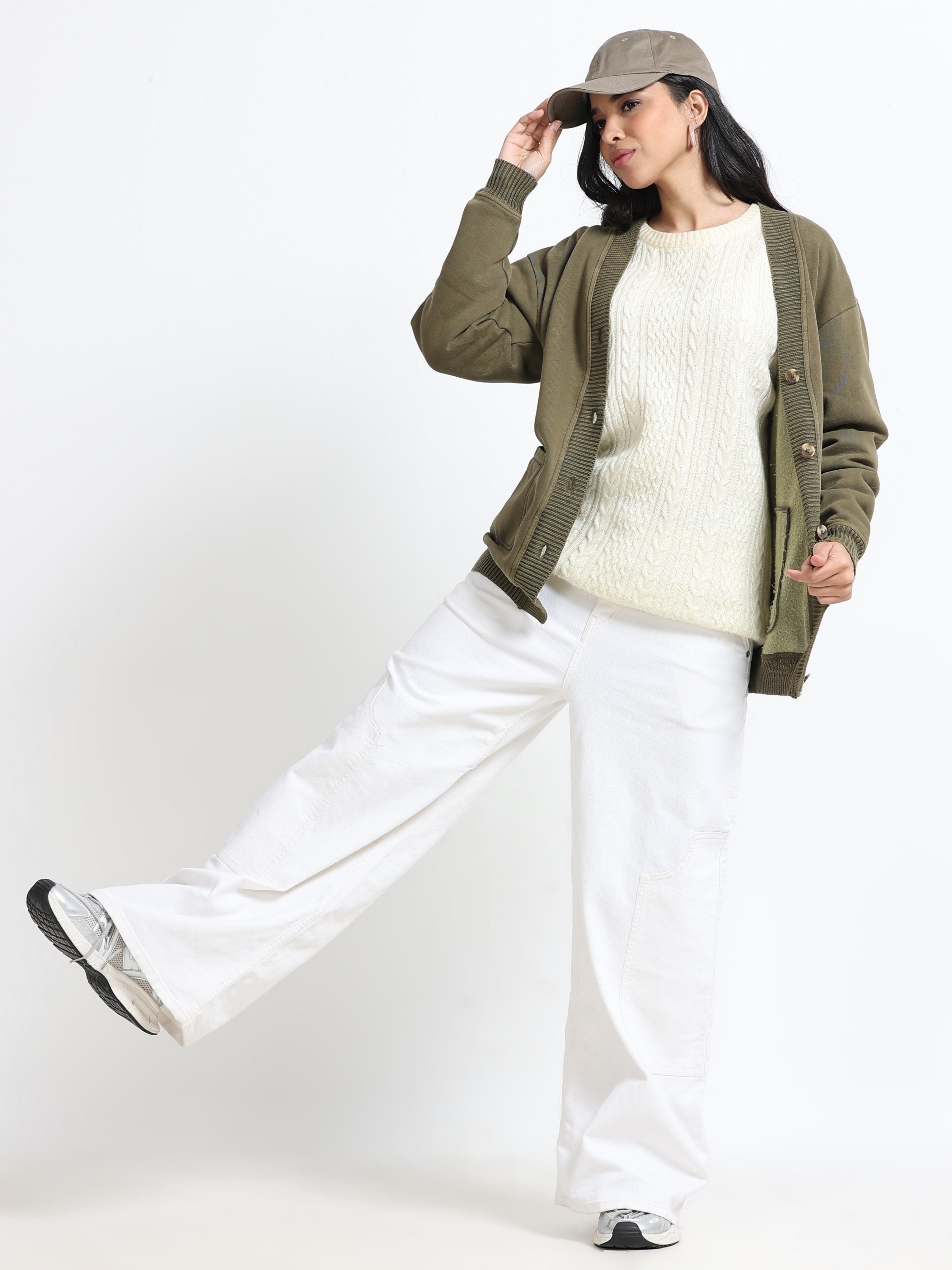 Women Olive Oversized Cardigan