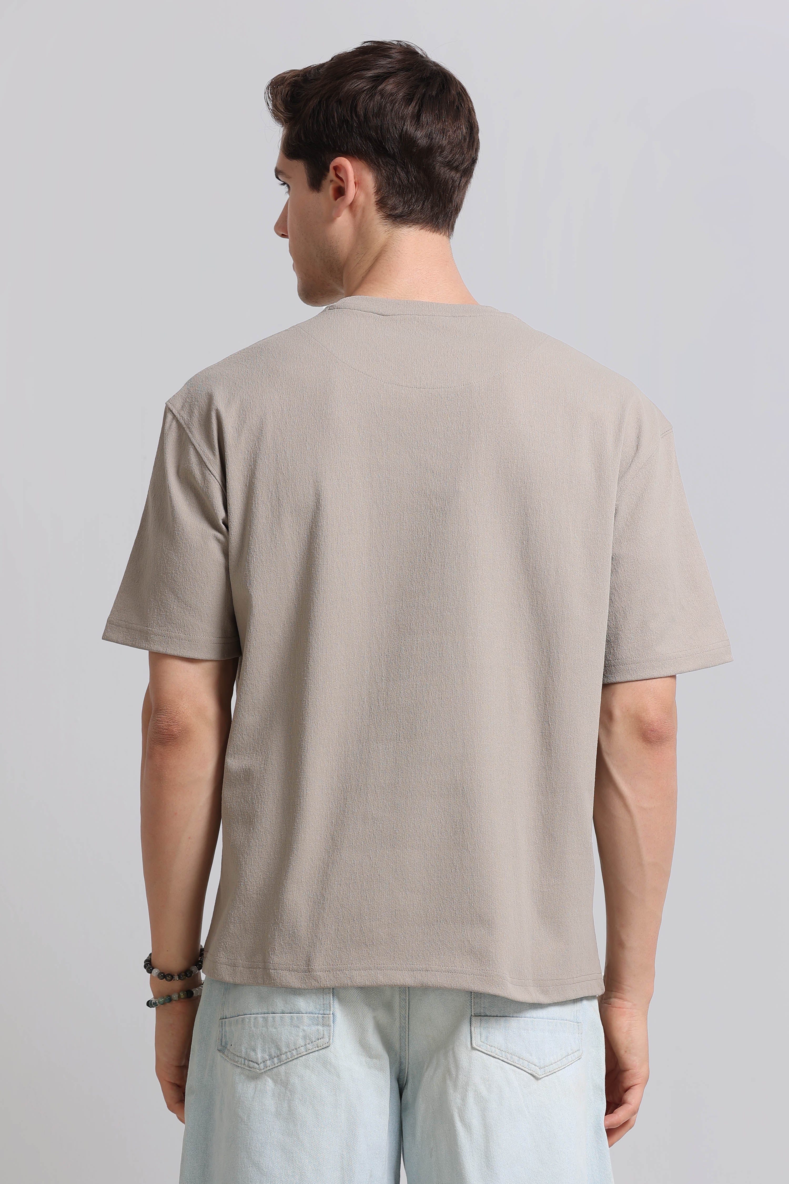 Men Beige Crew Neck T-Shirt