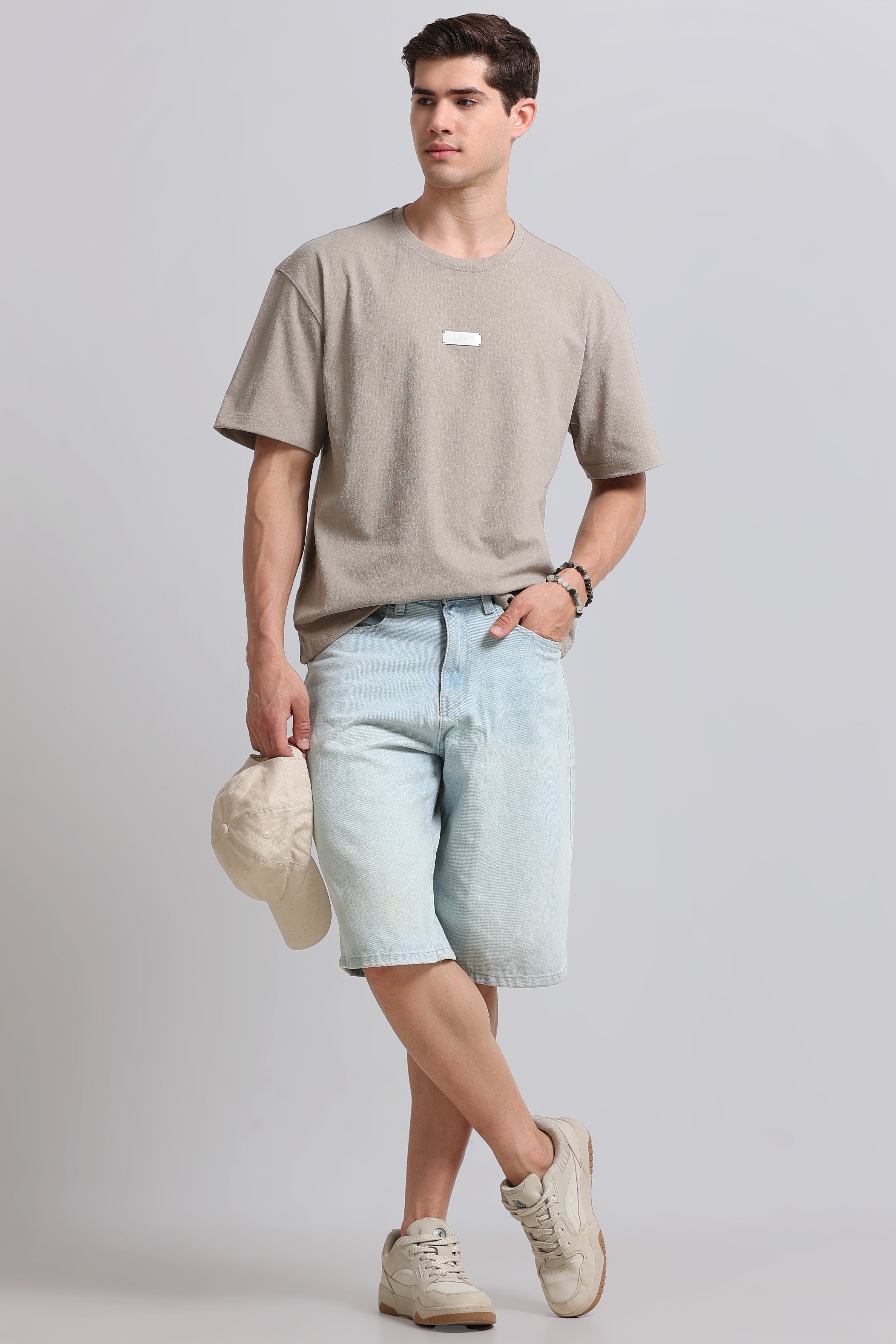 Men Beige Crew Neck T-Shirt