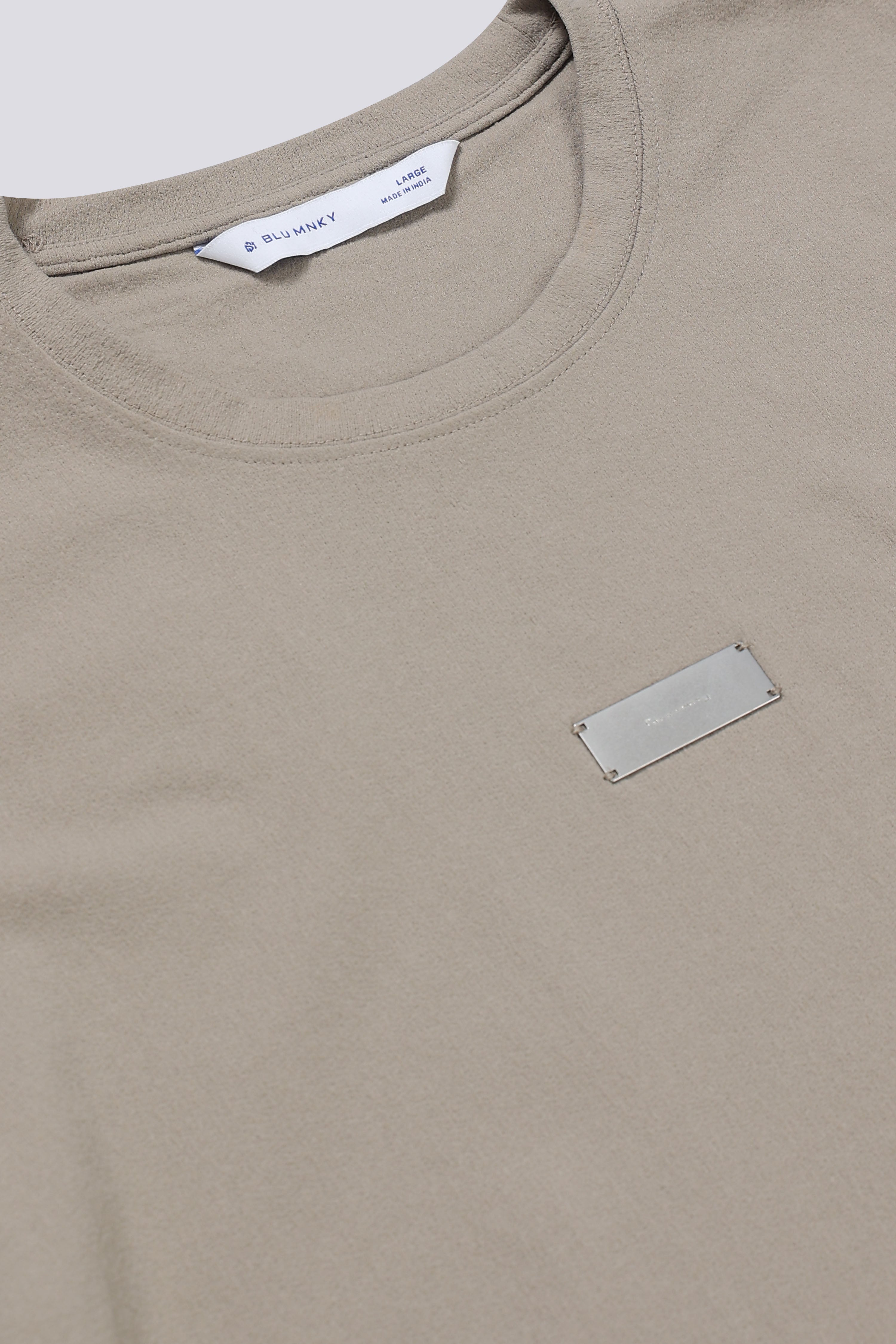 Men Beige Crew Neck T-Shirt