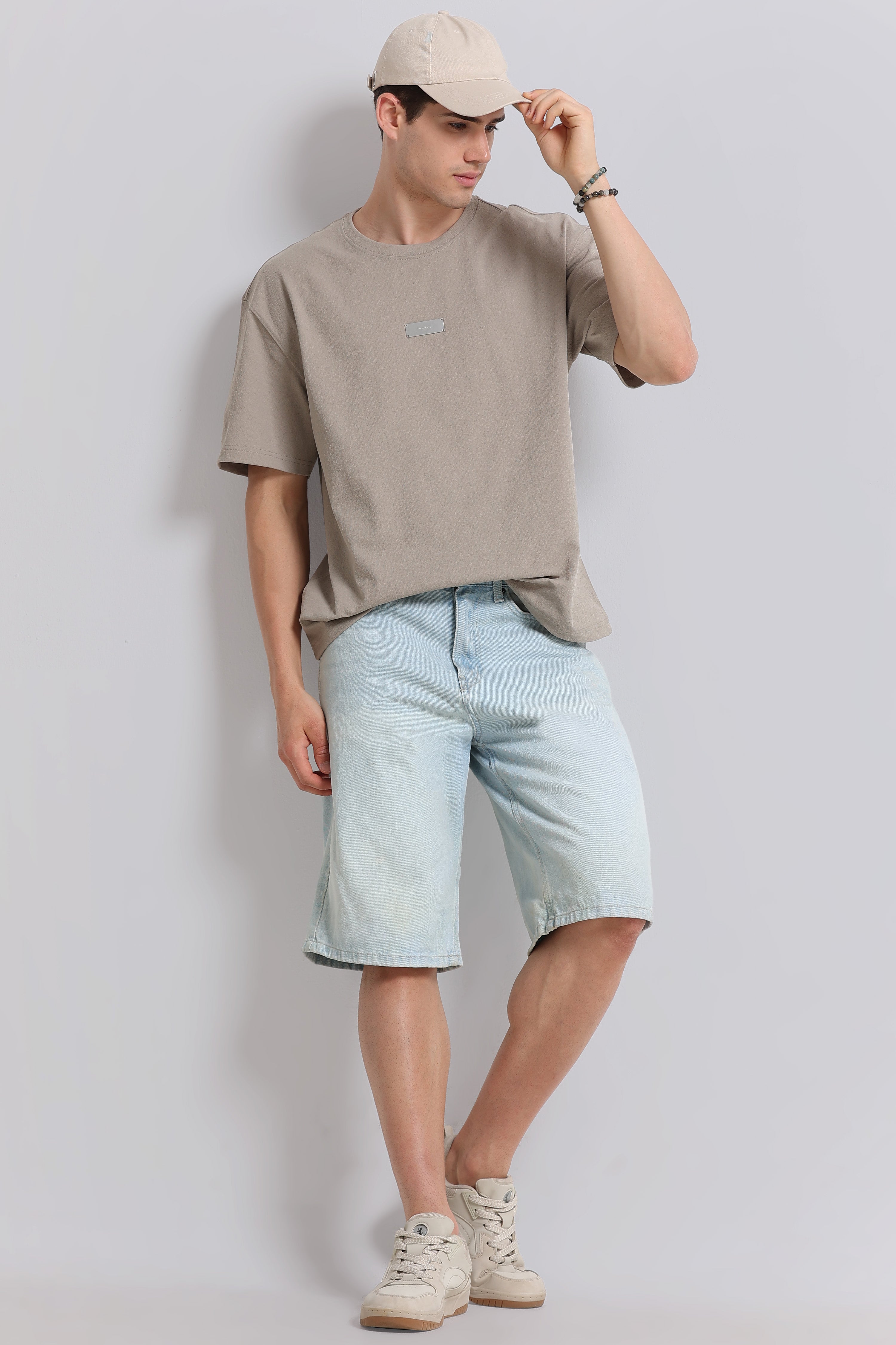 Men Beige Crew Neck T-Shirt