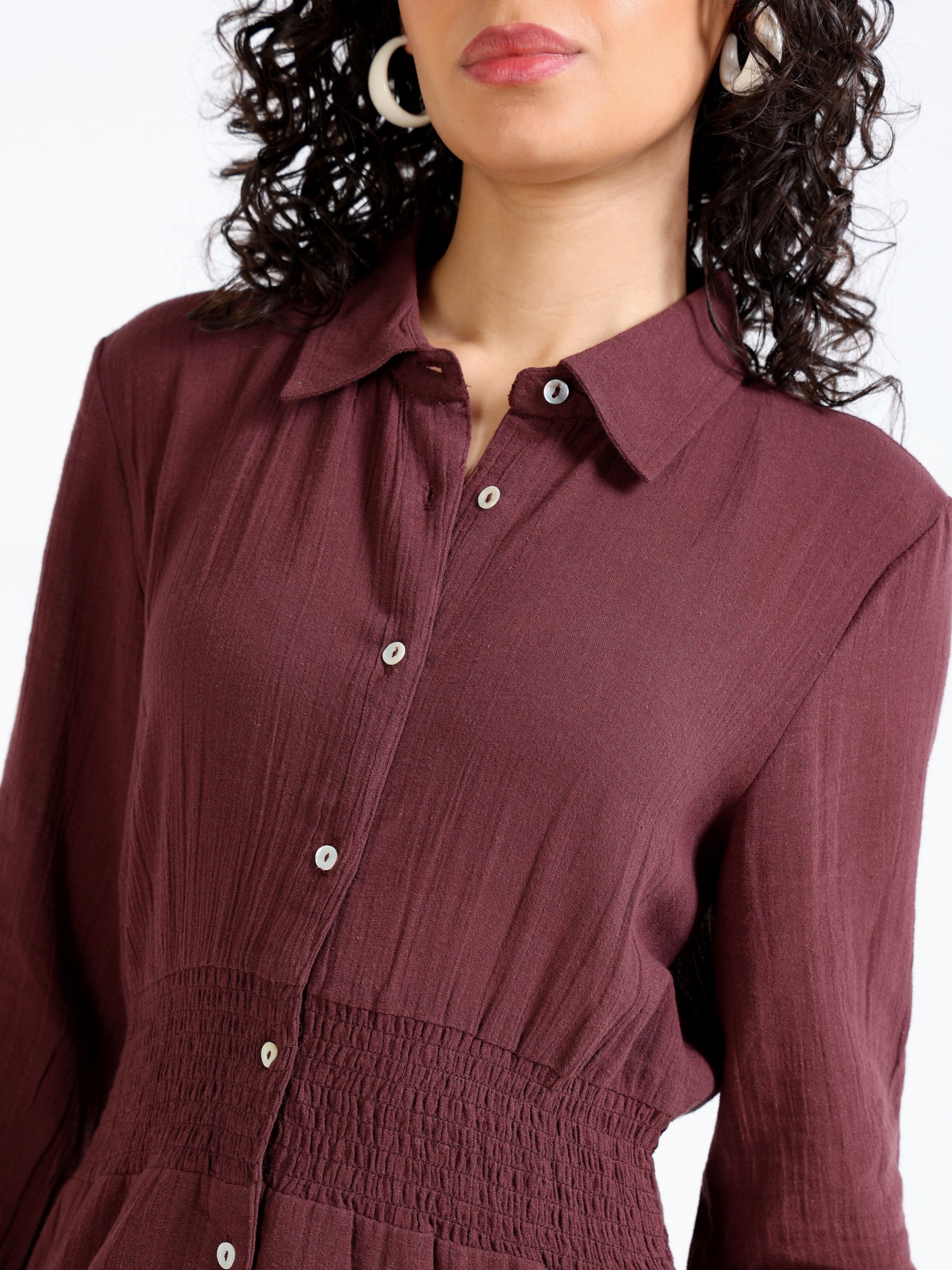 Women Brown Front Button Closure Maxi Dress