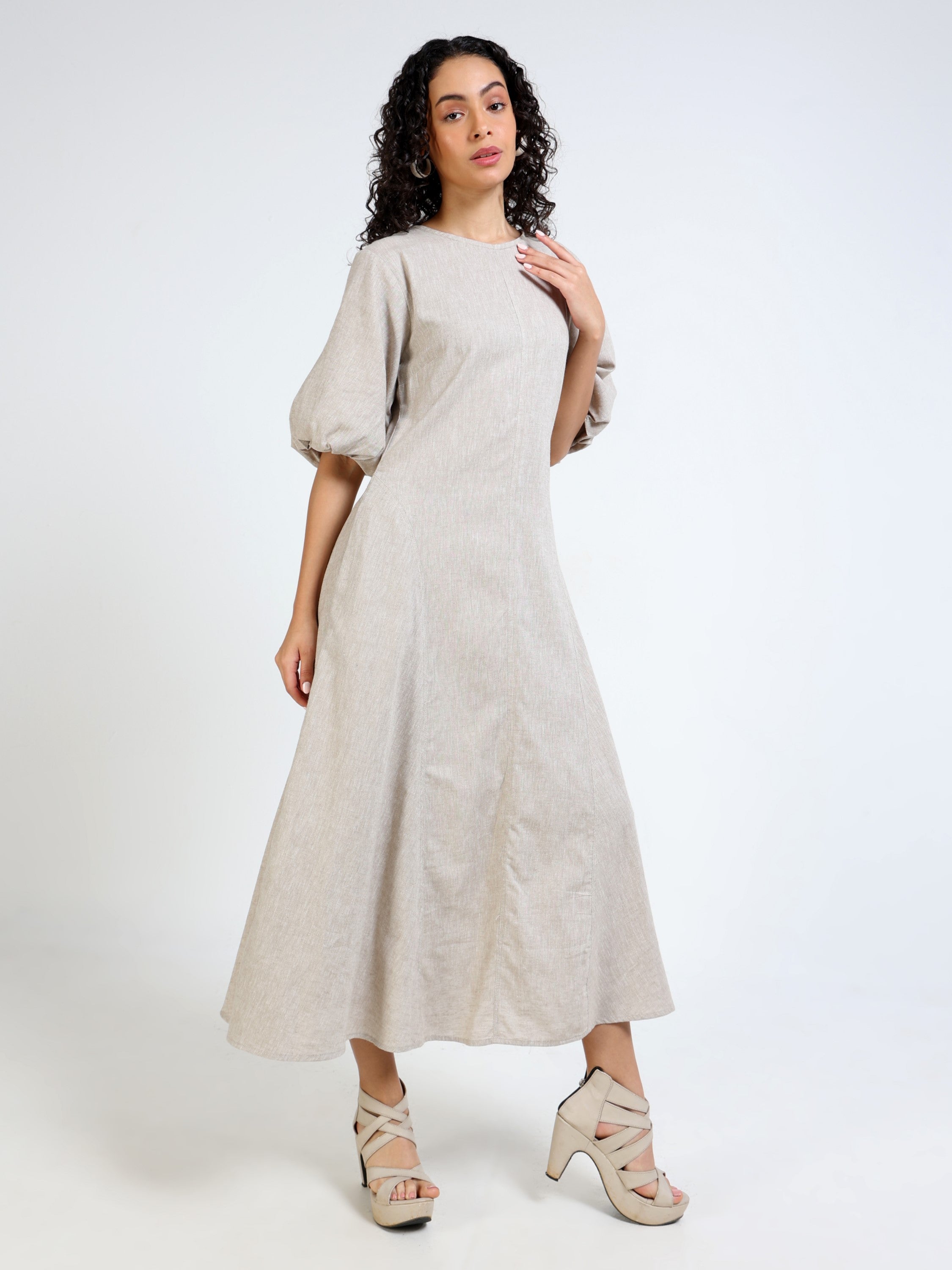 Women Beige Linen Blend Dress