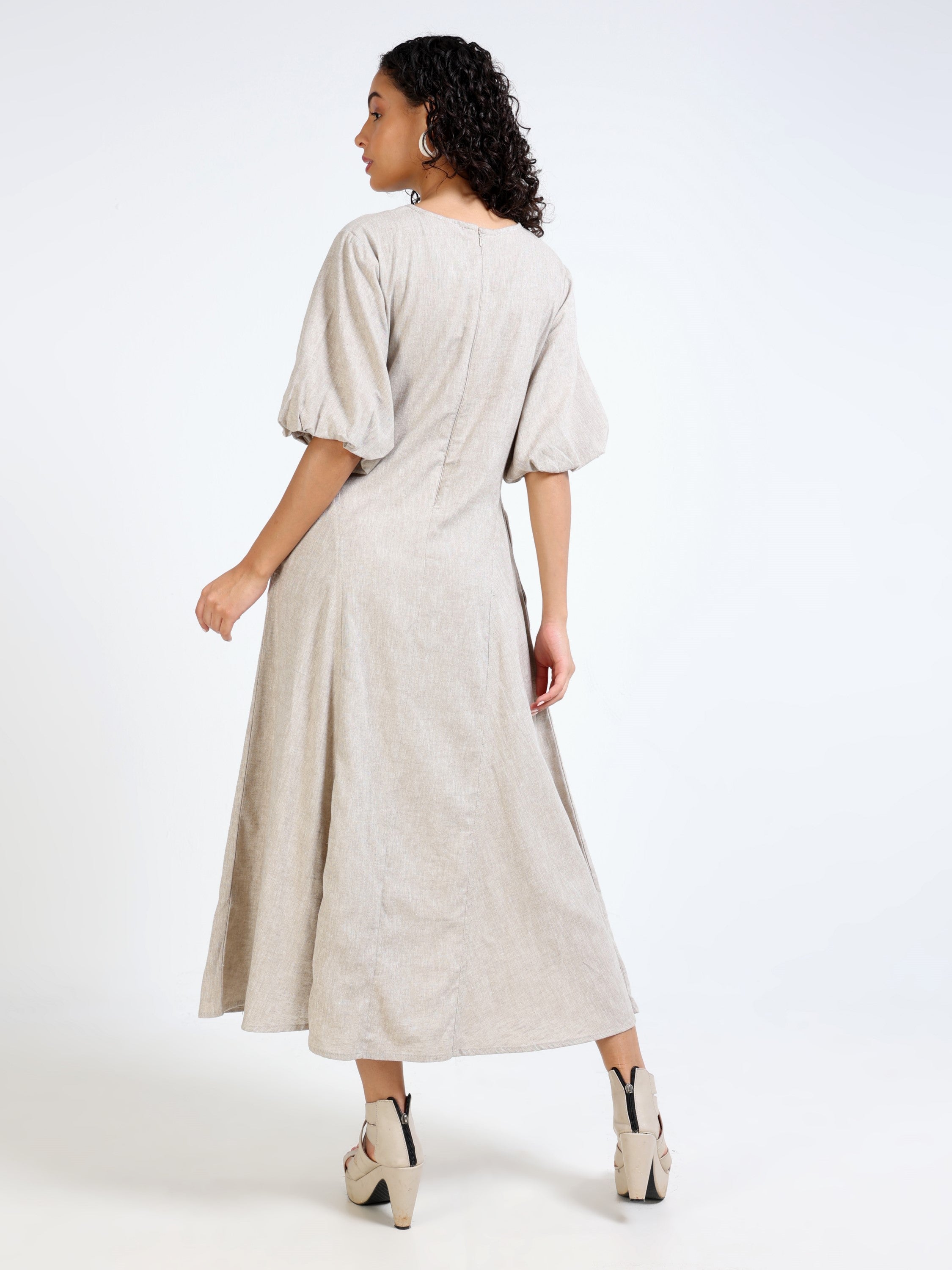 Women Beige Linen Blend Dress