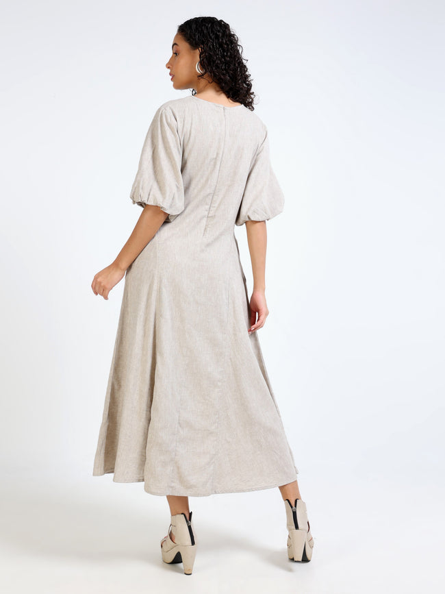 Women Beige Linen Blend Dress