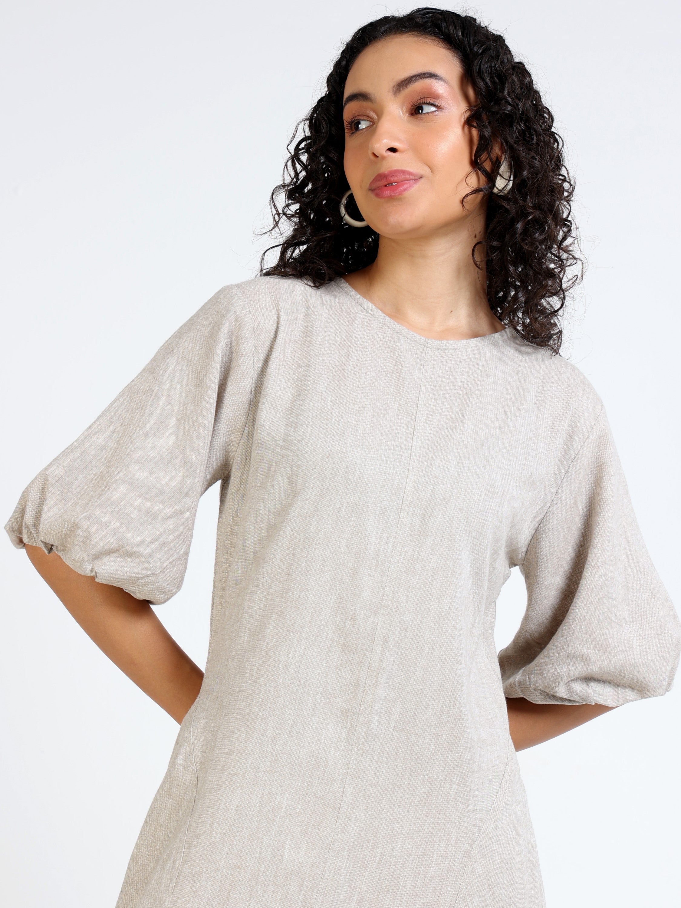 Women Beige Linen Blend Dress