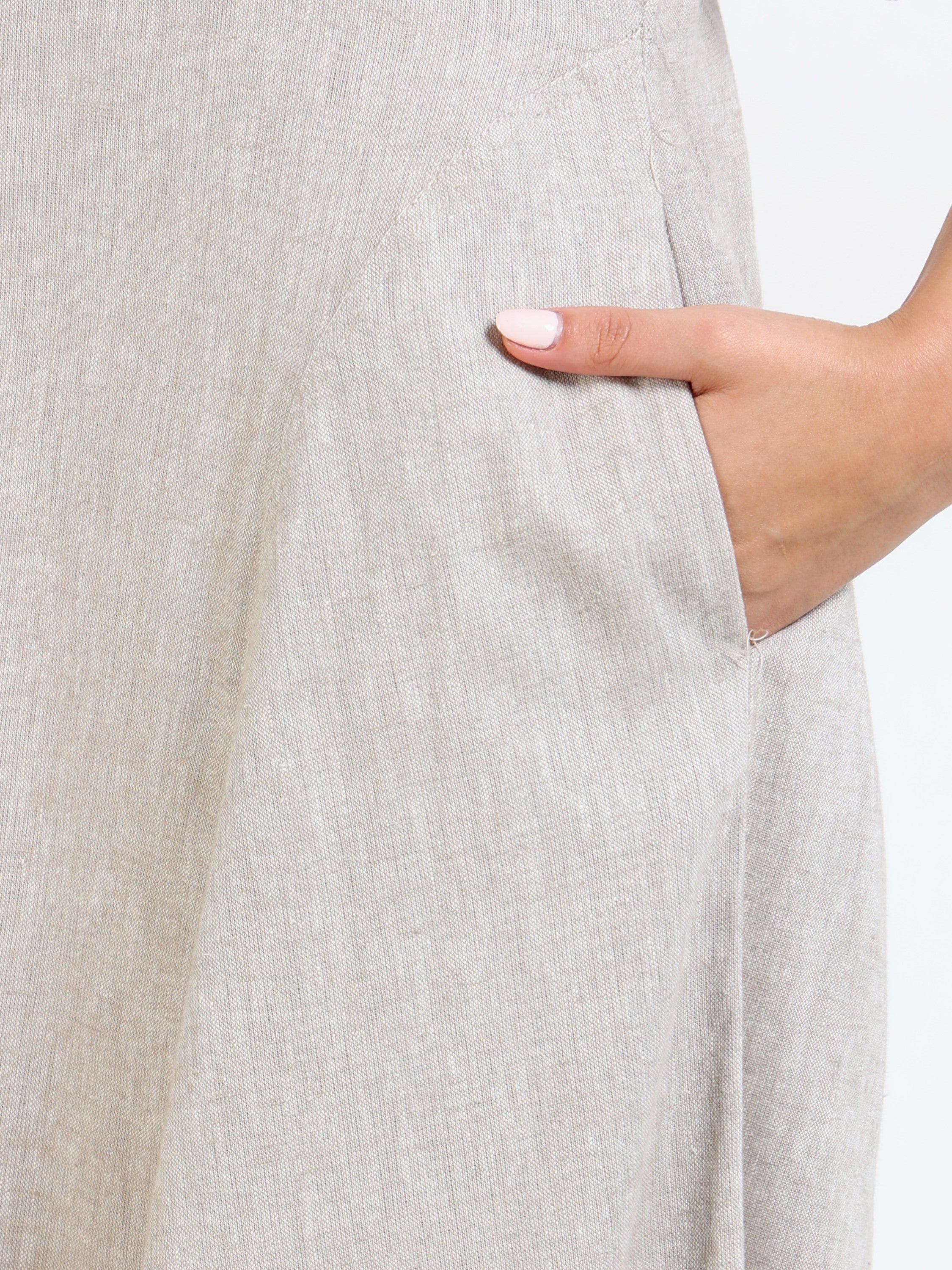 Women Beige Linen Blend Dress