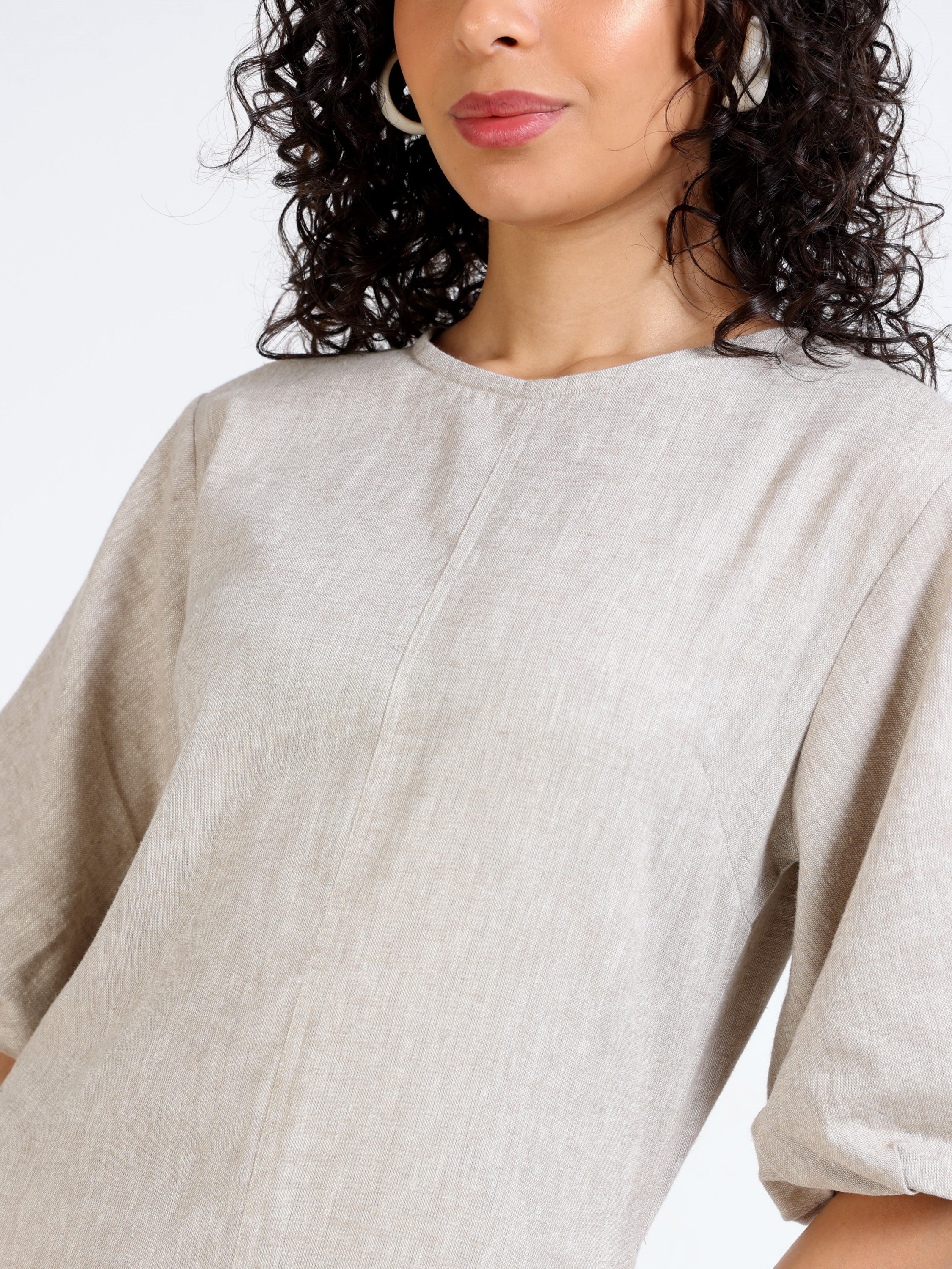 Women Beige Linen Blend Dress