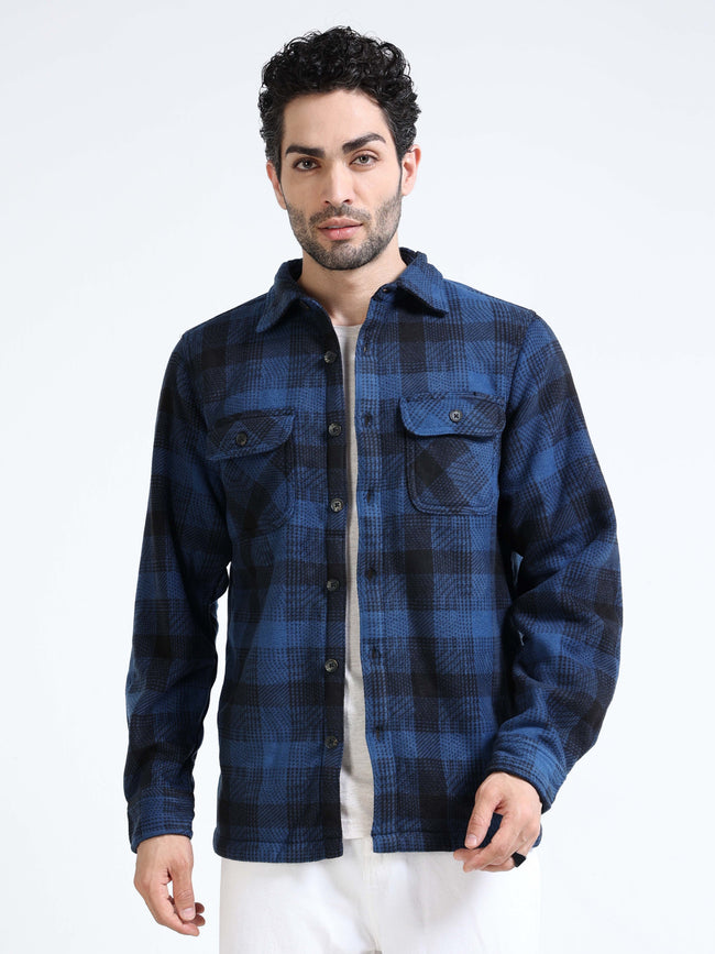 Men Blue Polar Fleece Shacket