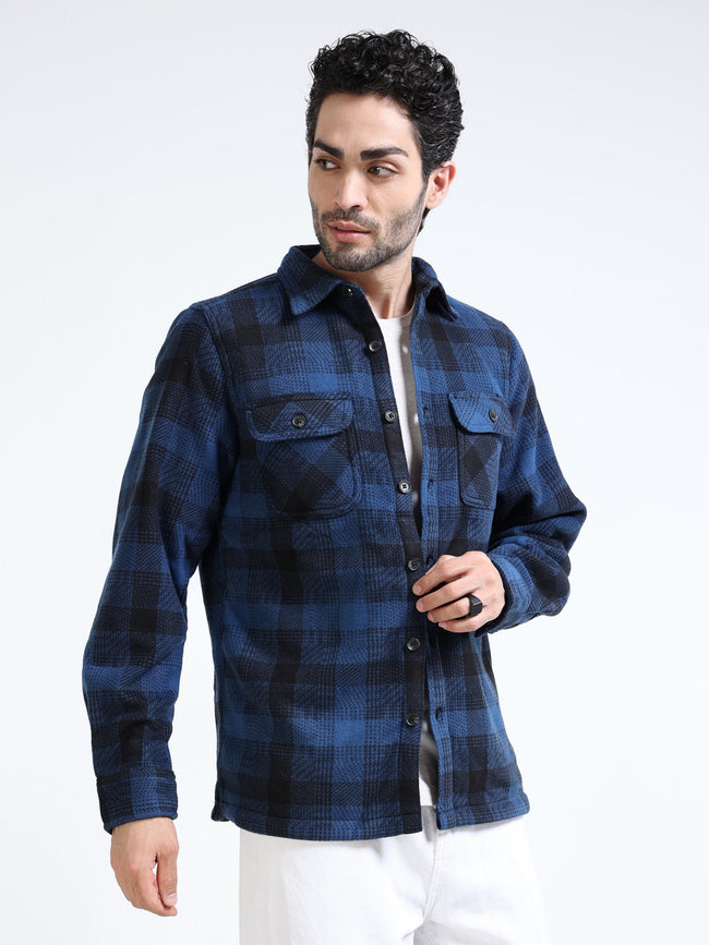 Men Blue Polar Fleece Shacket