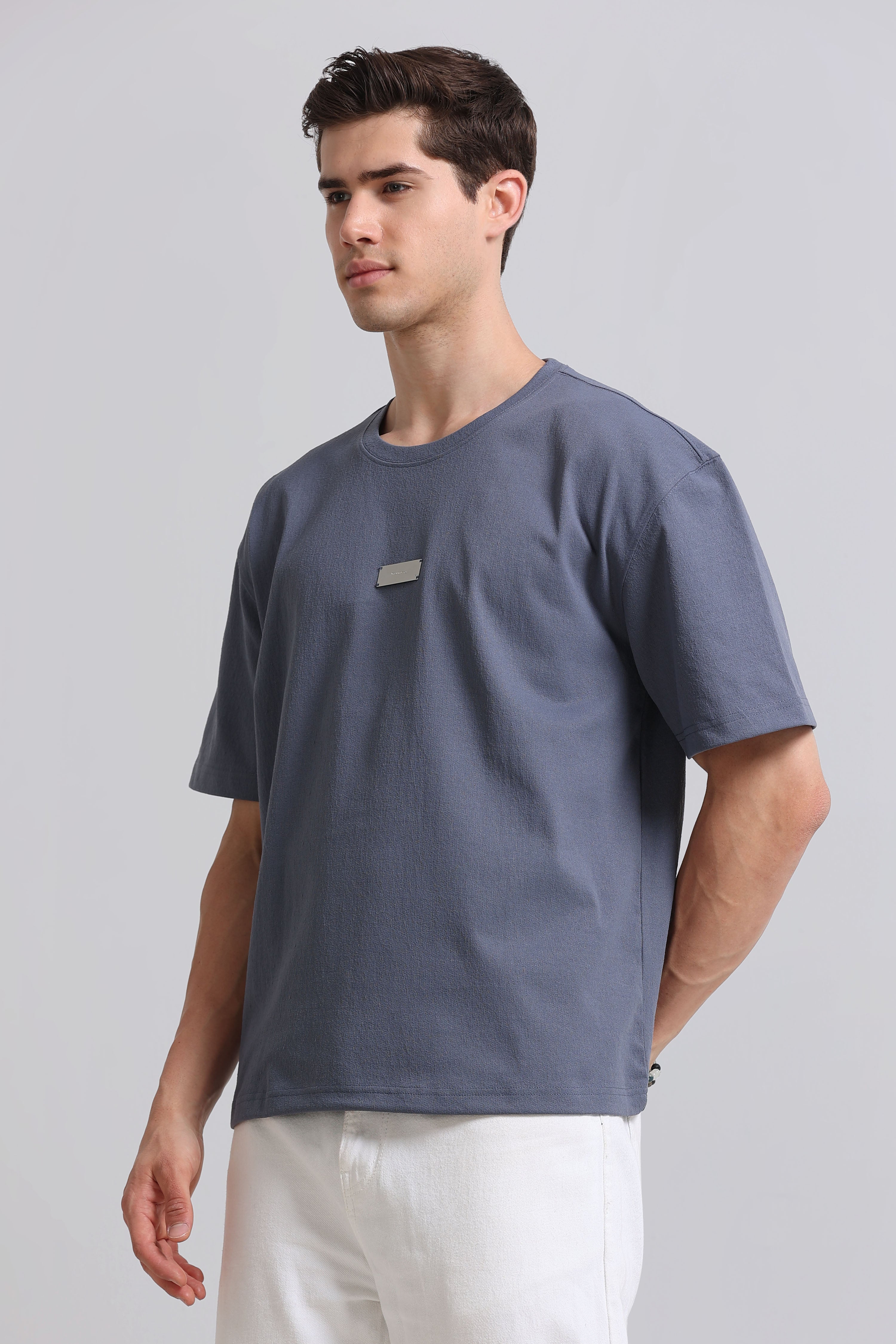 Men Blue Crew Neck T-Shirt