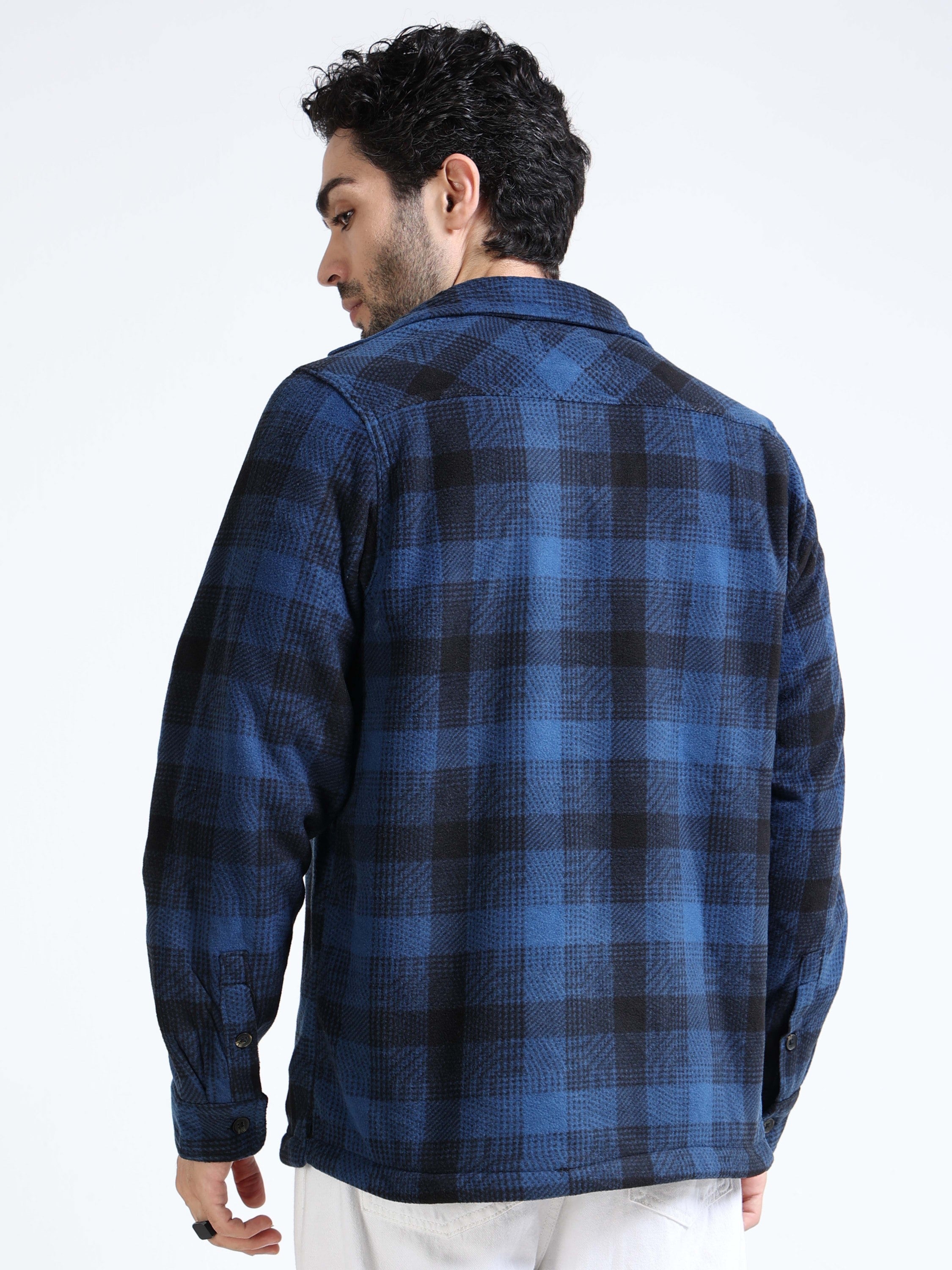 Men Blue Polar Fleece Shacket