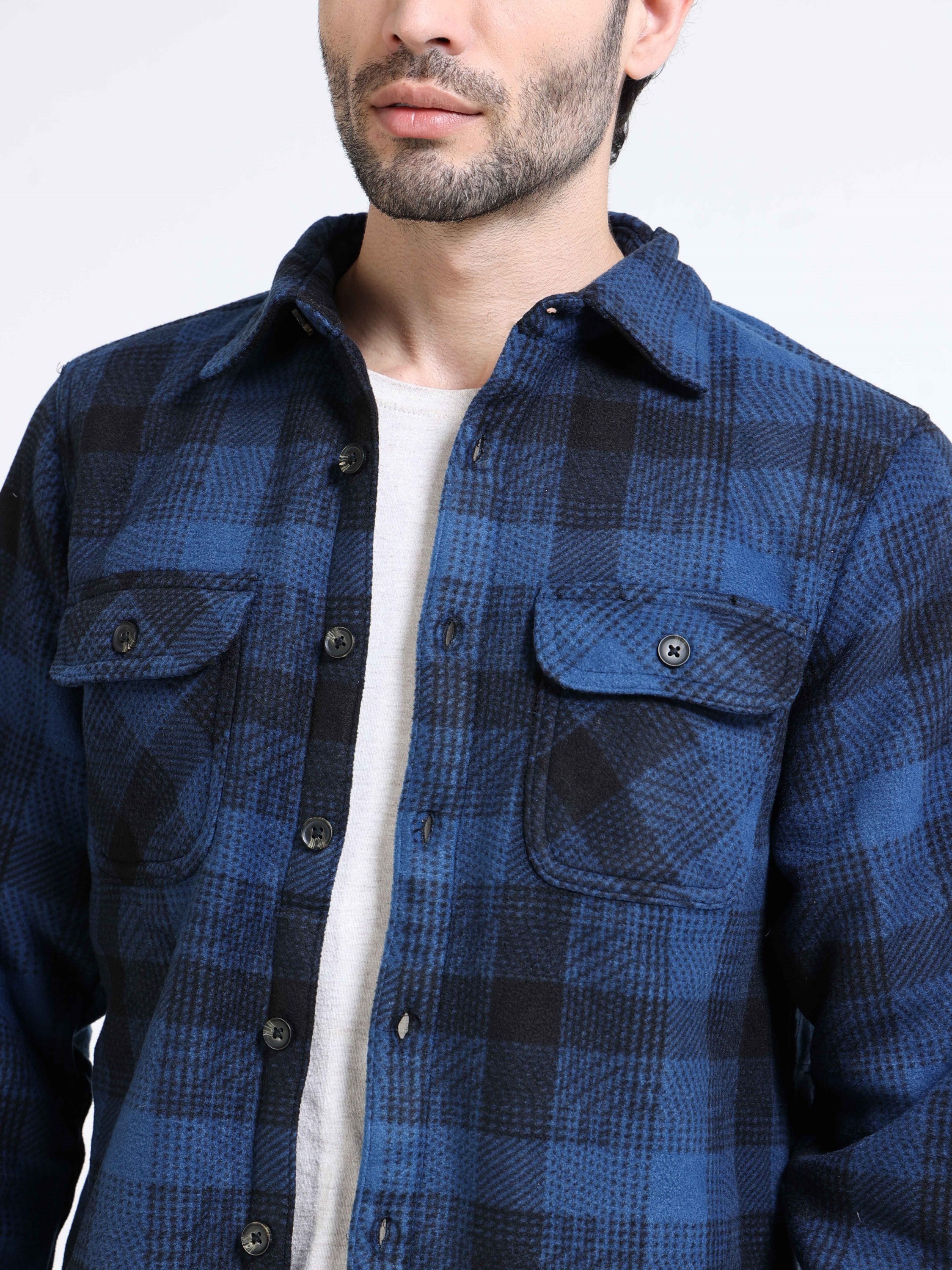 Men Blue Polar Fleece Shacket