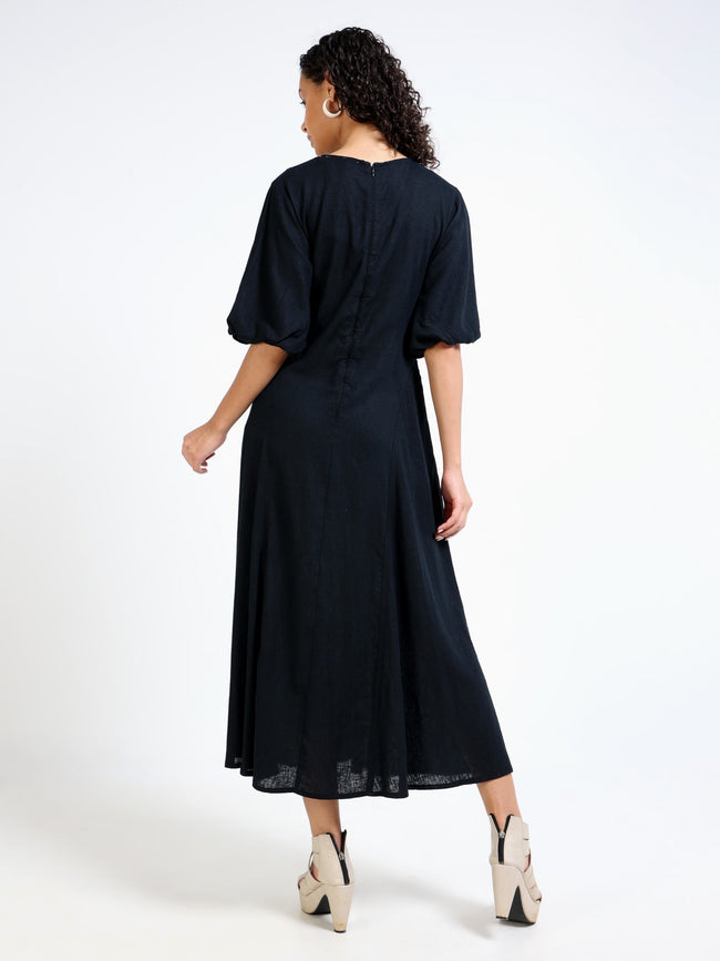 Women Black Linen Blend Dress