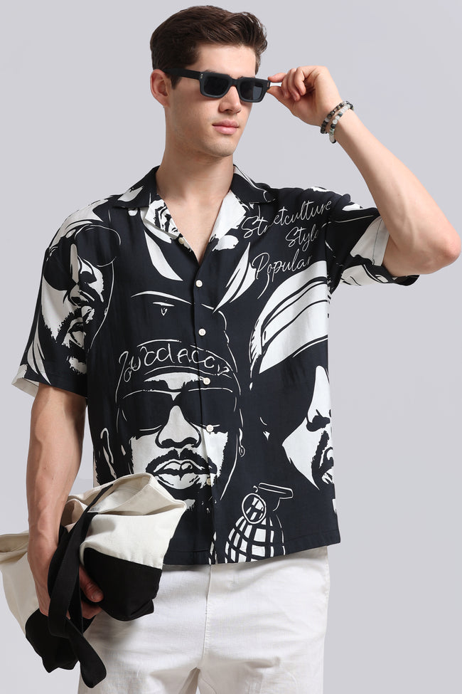 Men Black Oversized Graphic Print Shirt