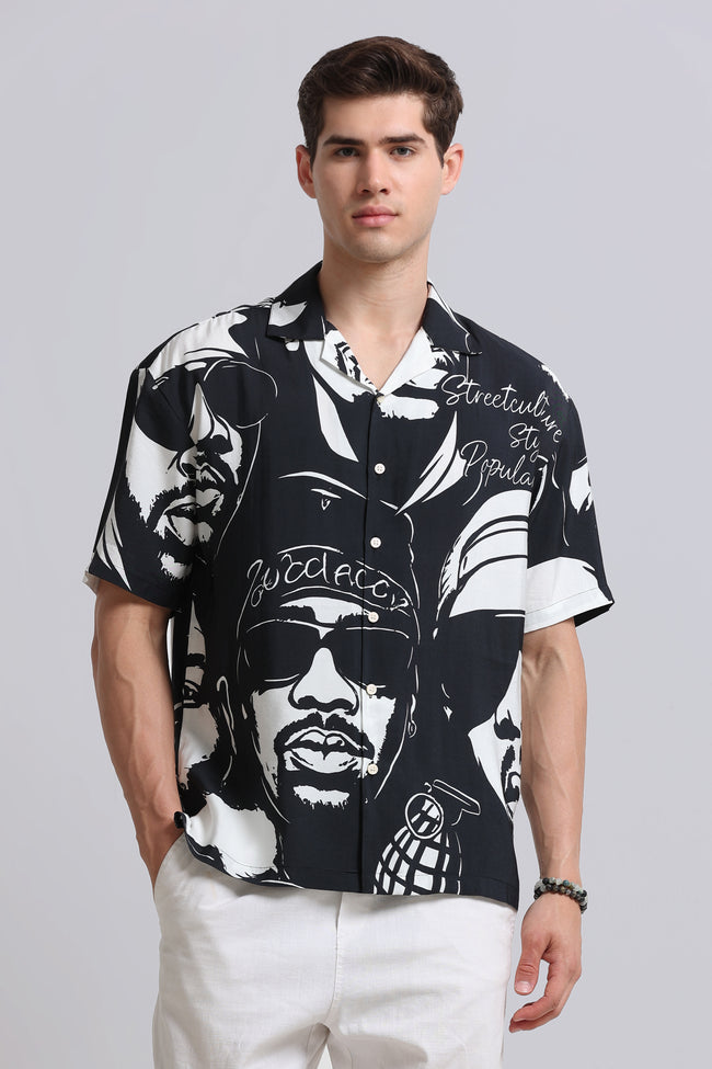 Men Black Oversized Graphic Print Shirt