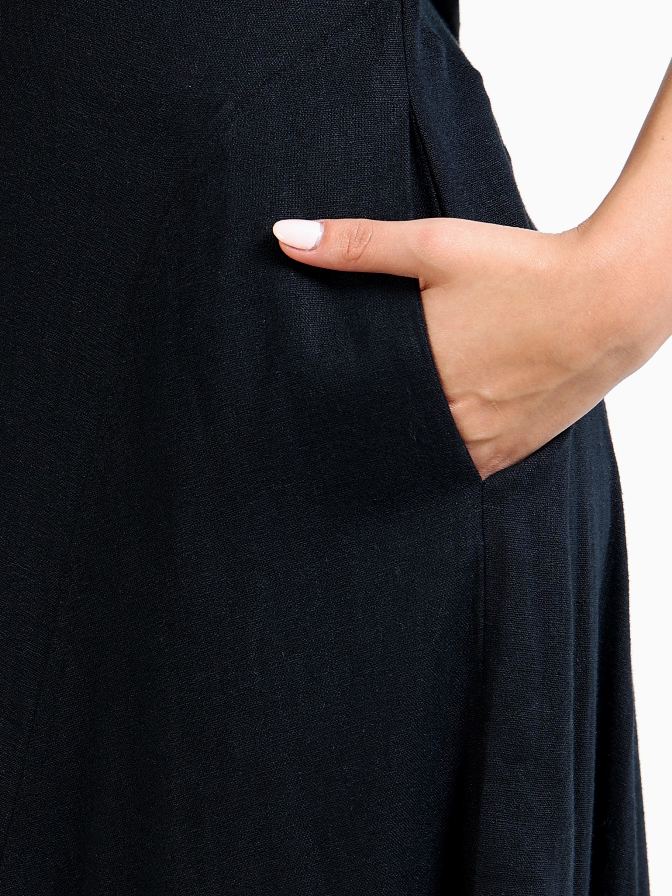 Women Black Linen Blend Dress