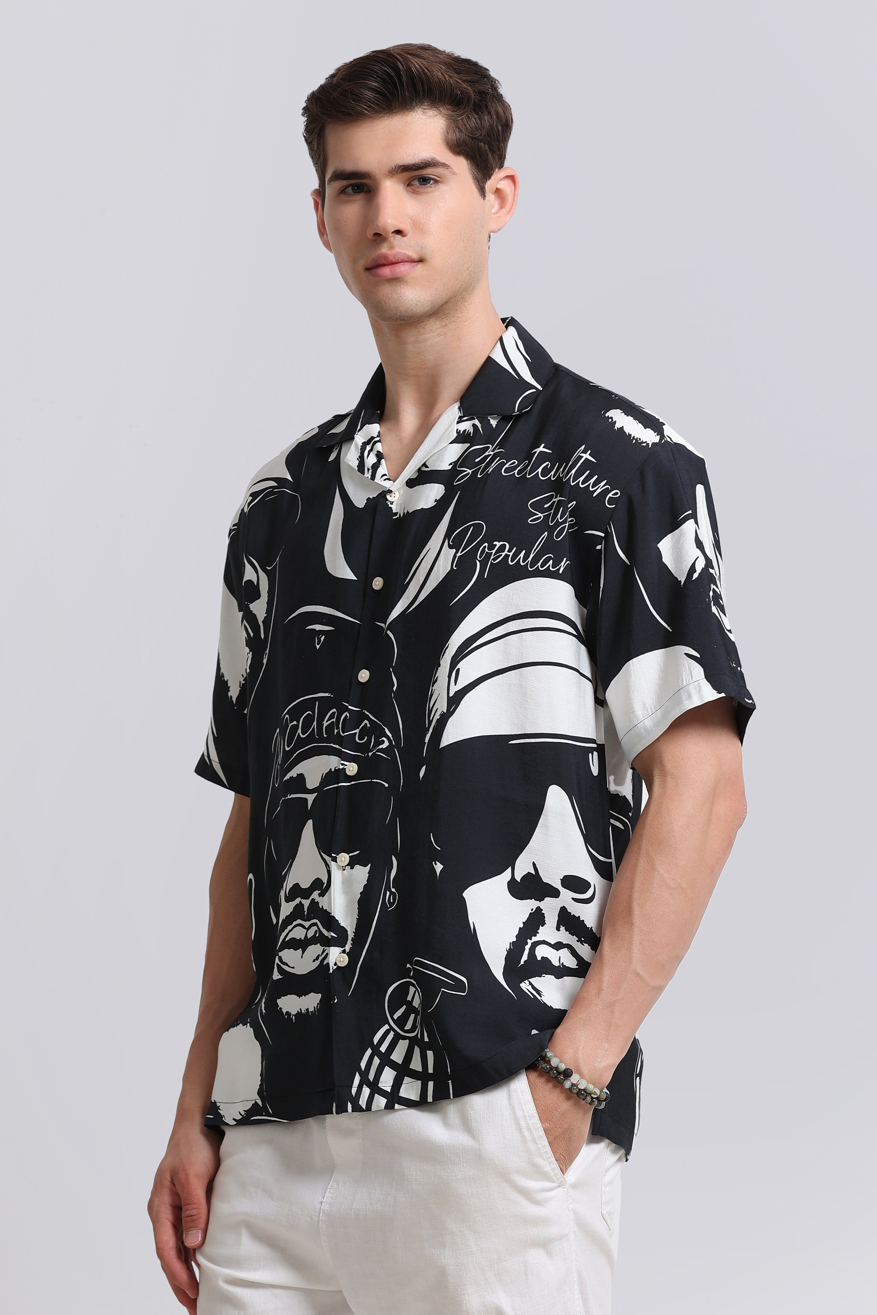 Men Black Oversized Graphic Print Shirt