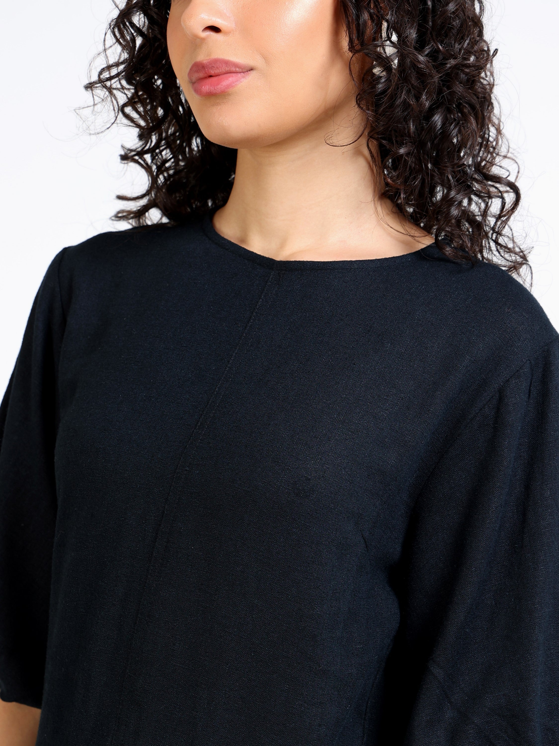 Women Black Linen Blend Dress