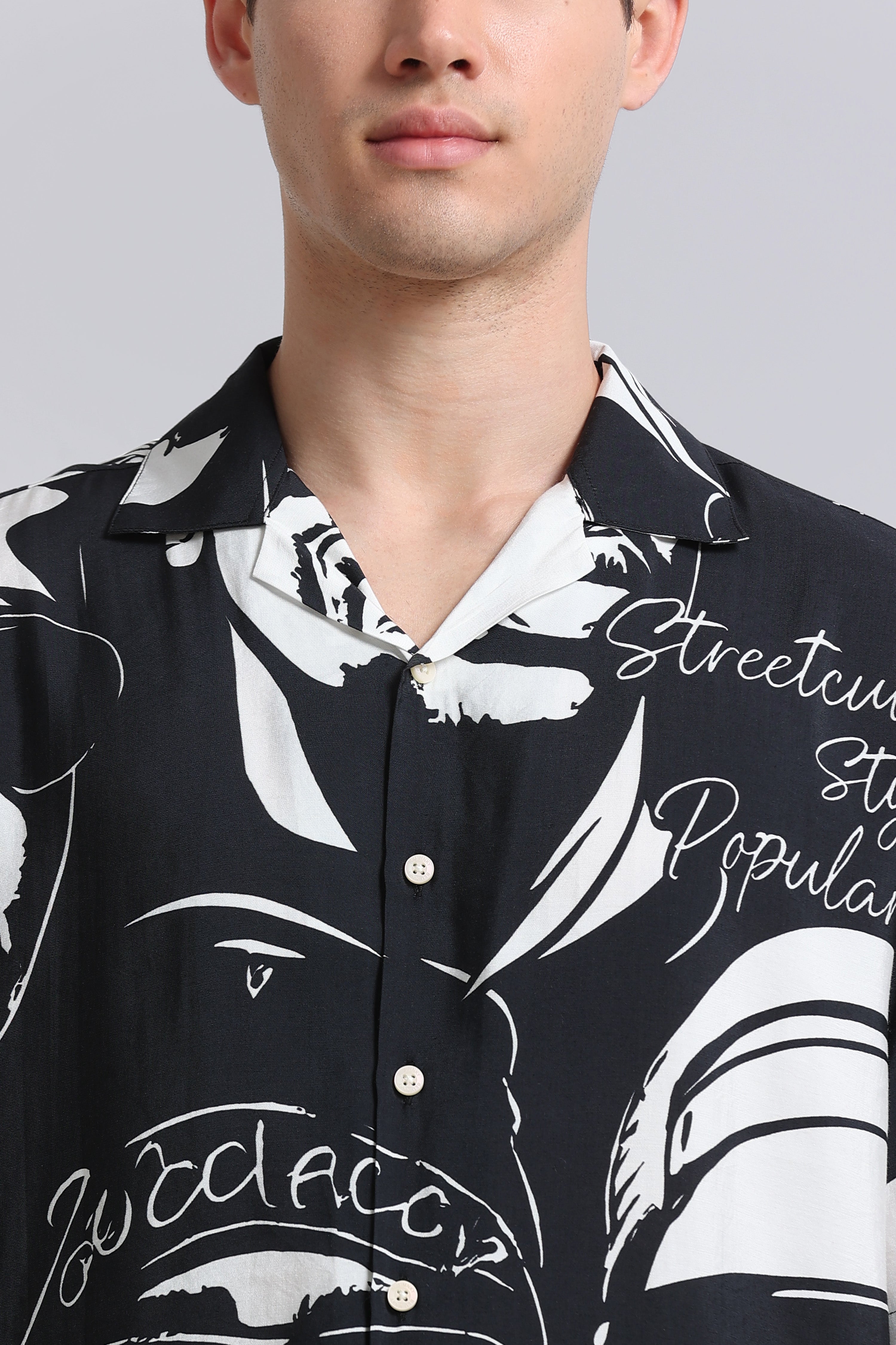 Men Black Oversized Graphic Print Shirt