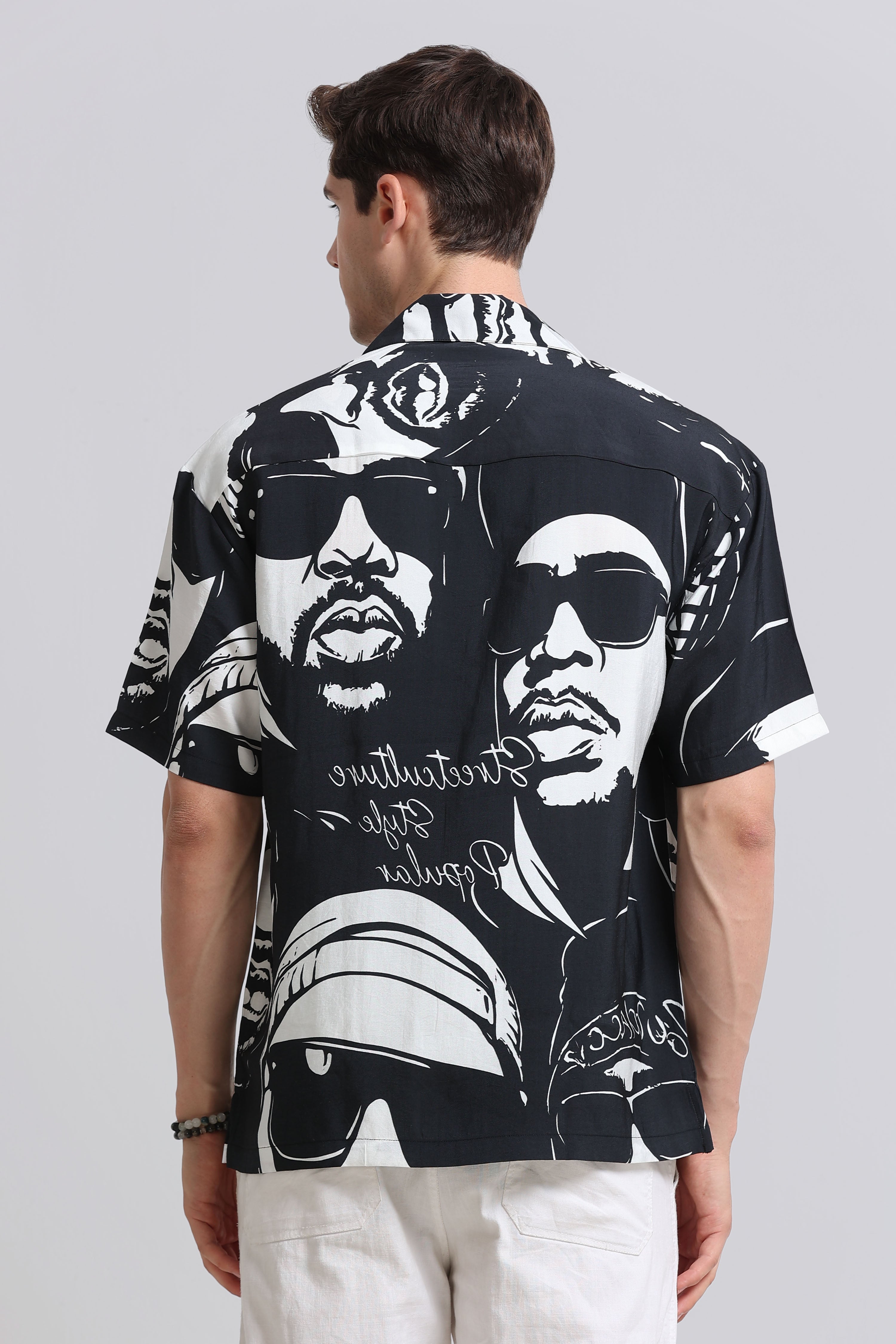 Men Black Oversized Graphic Print Shirt